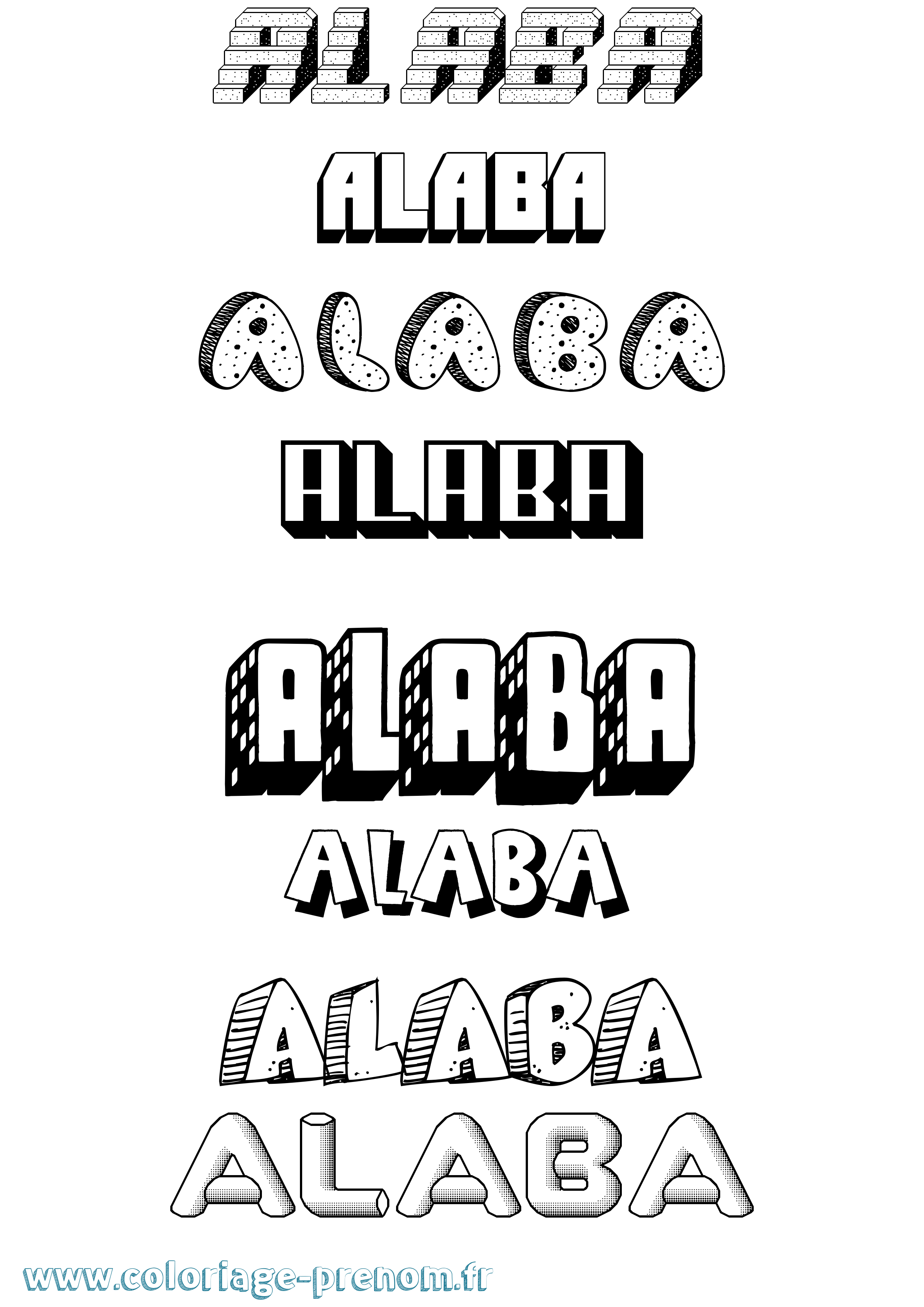 Coloriage prénom Alaba Effet 3D