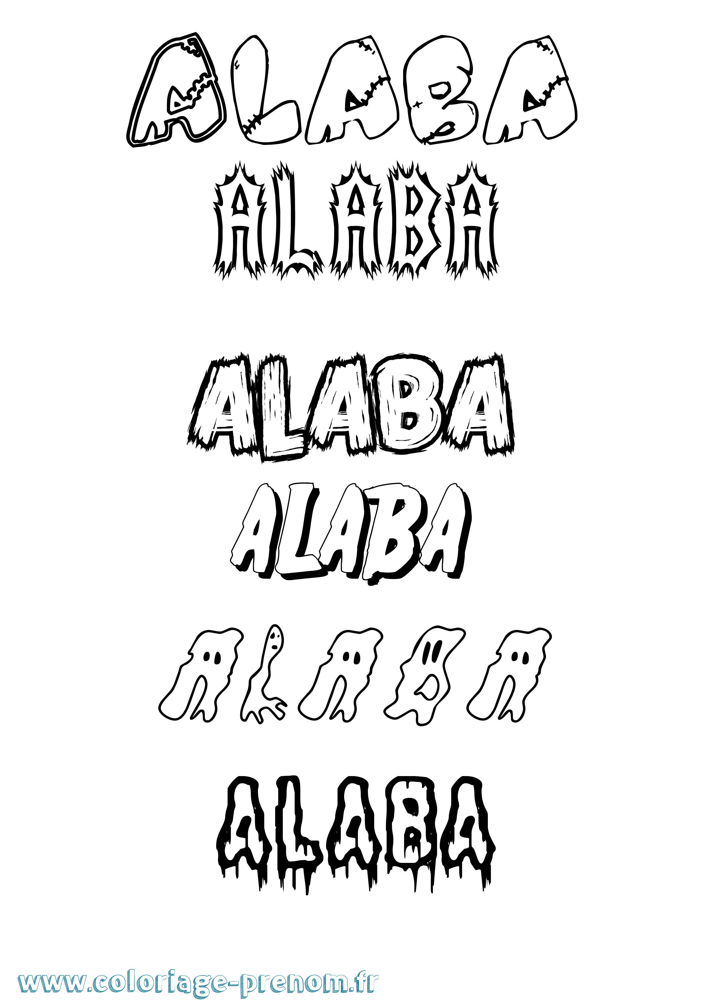 Coloriage prénom Alaba Frisson