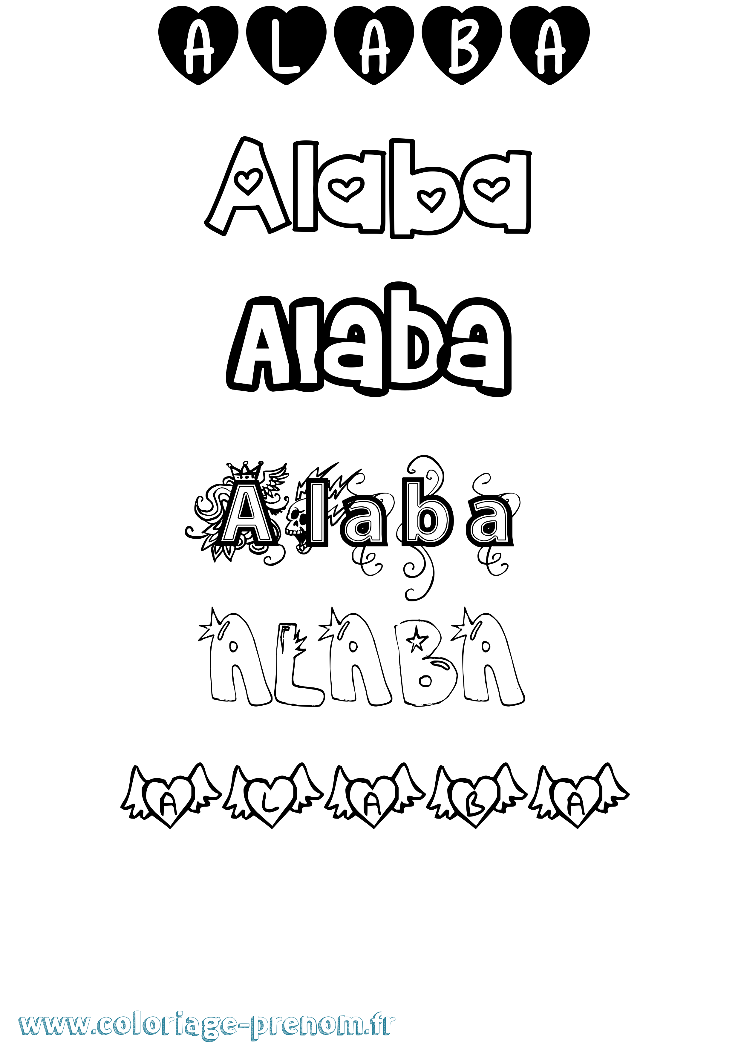 Coloriage prénom Alaba Girly
