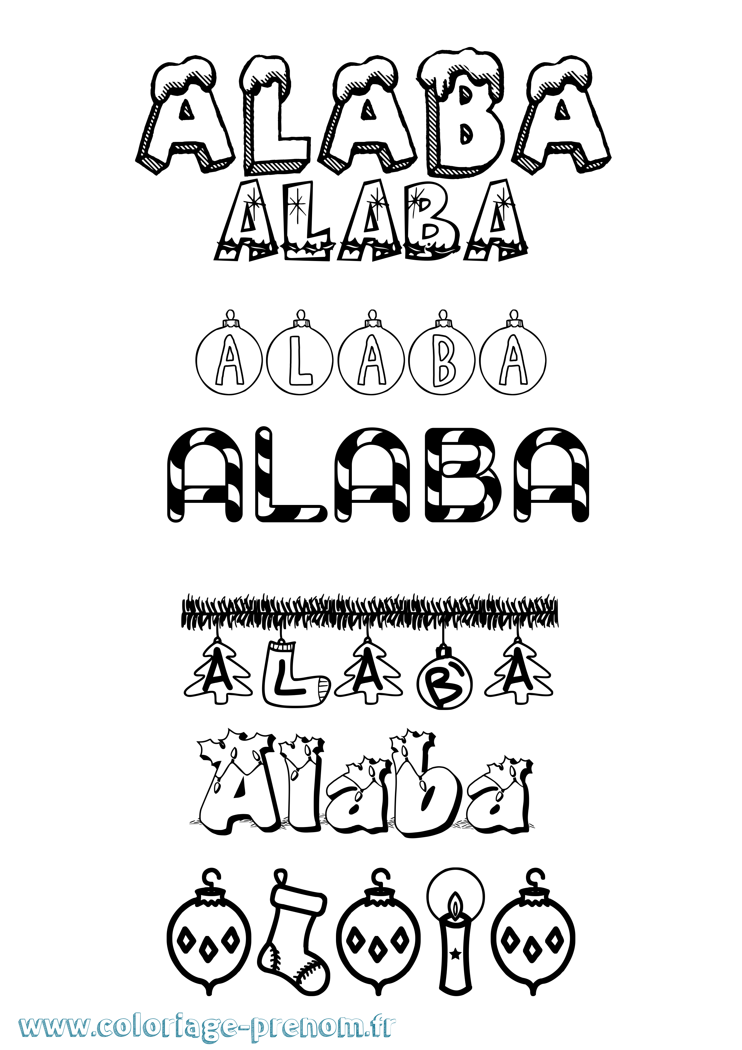 Coloriage prénom Alaba Noël