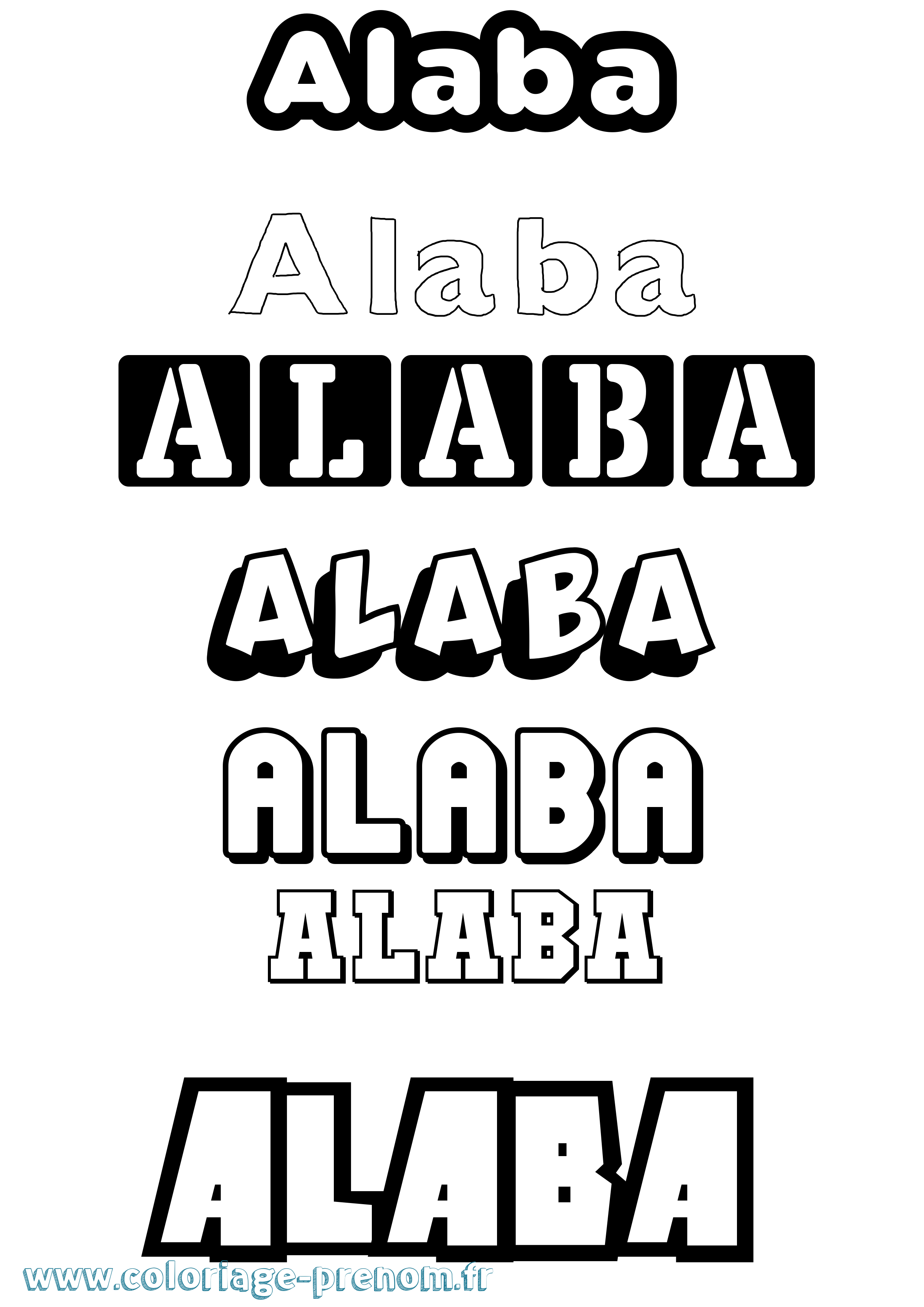Coloriage prénom Alaba Simple