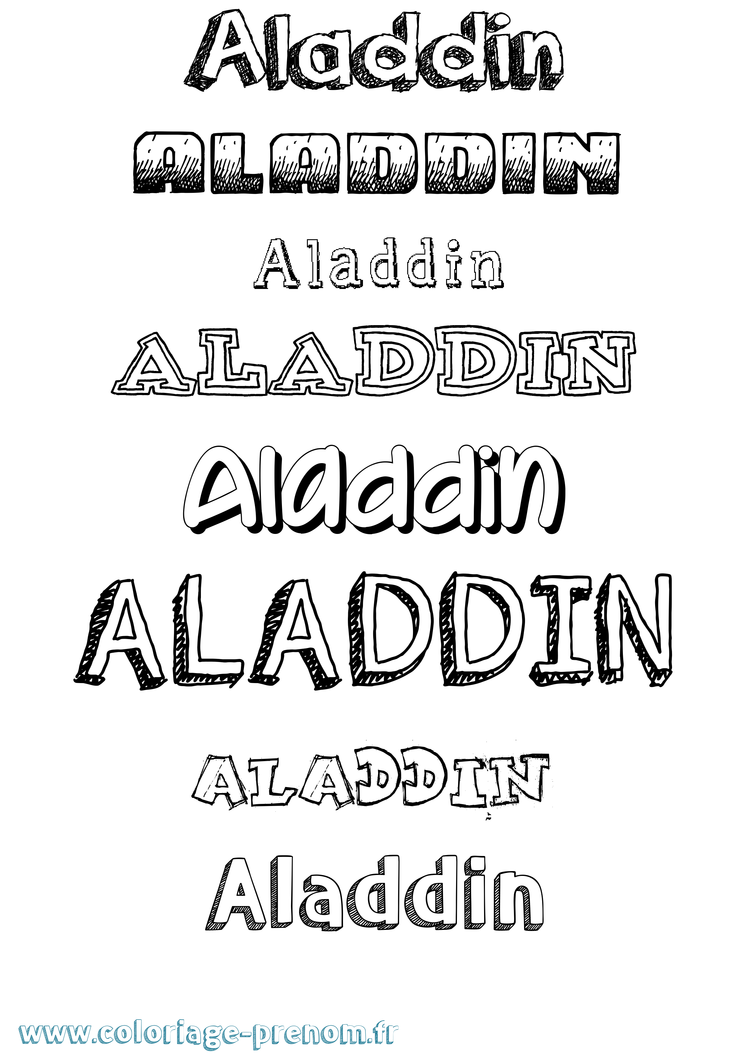 Coloriage prénom Aladdin Dessiné