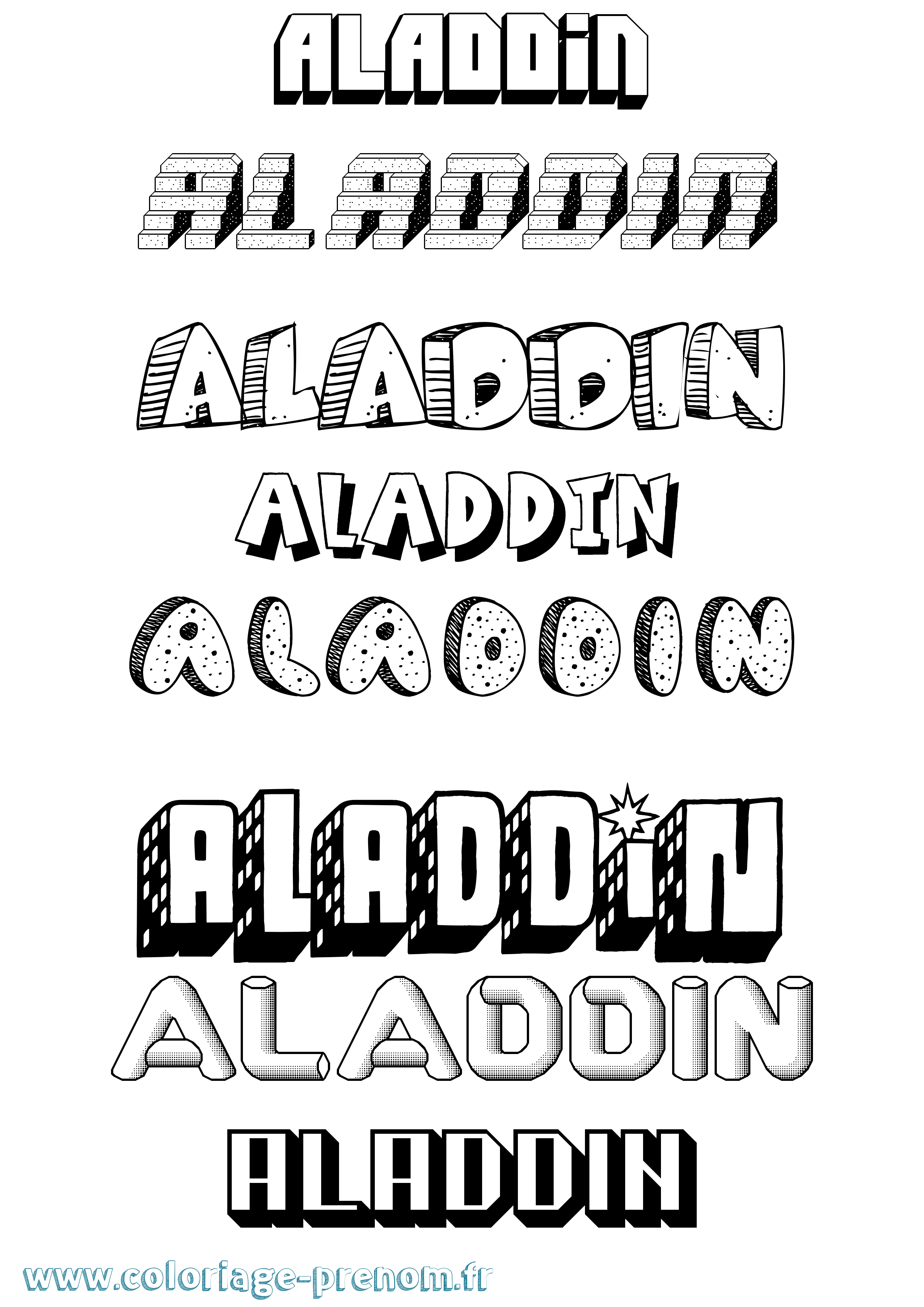 Coloriage prénom Aladdin Effet 3D