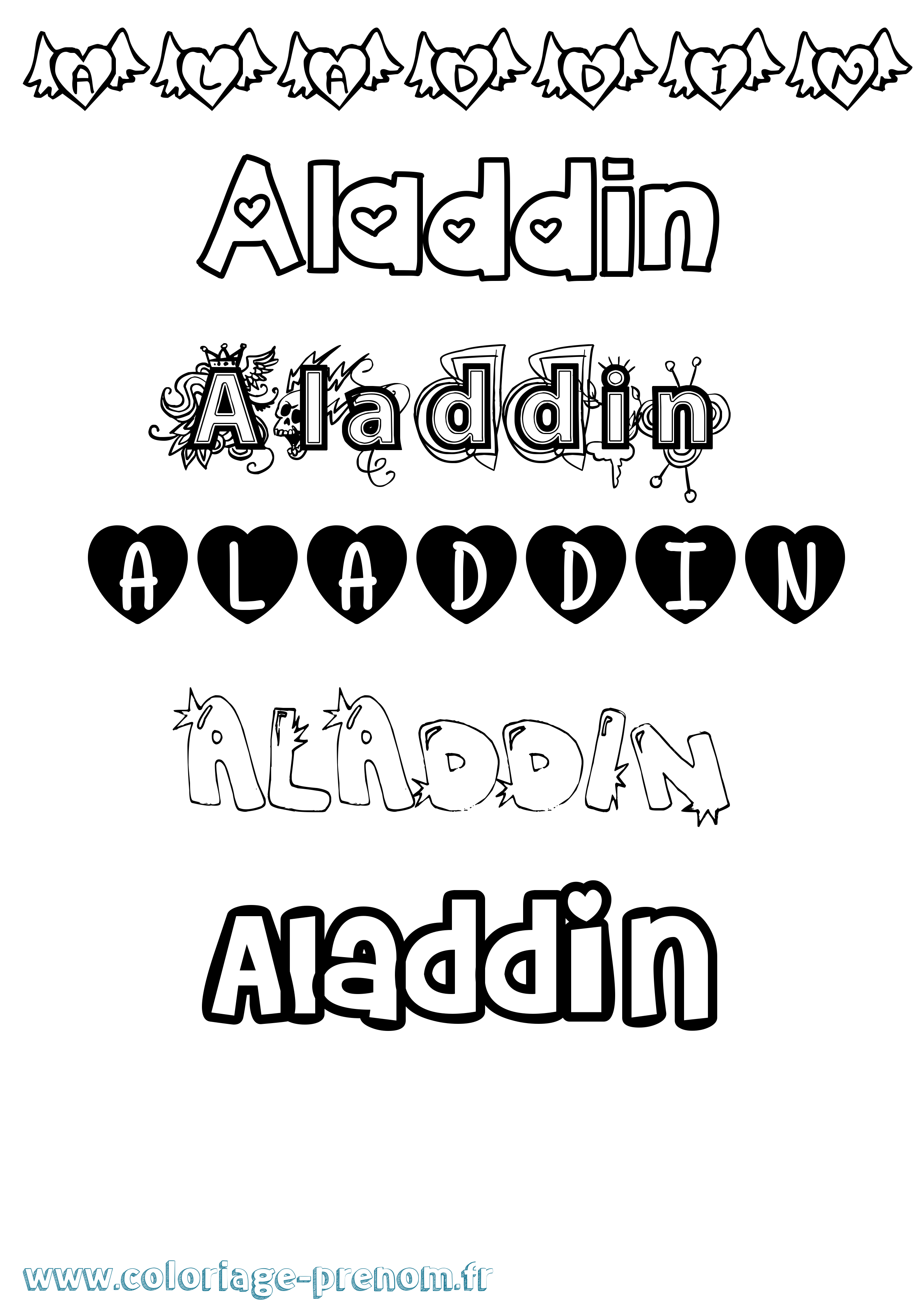 Coloriage prénom Aladdin Girly