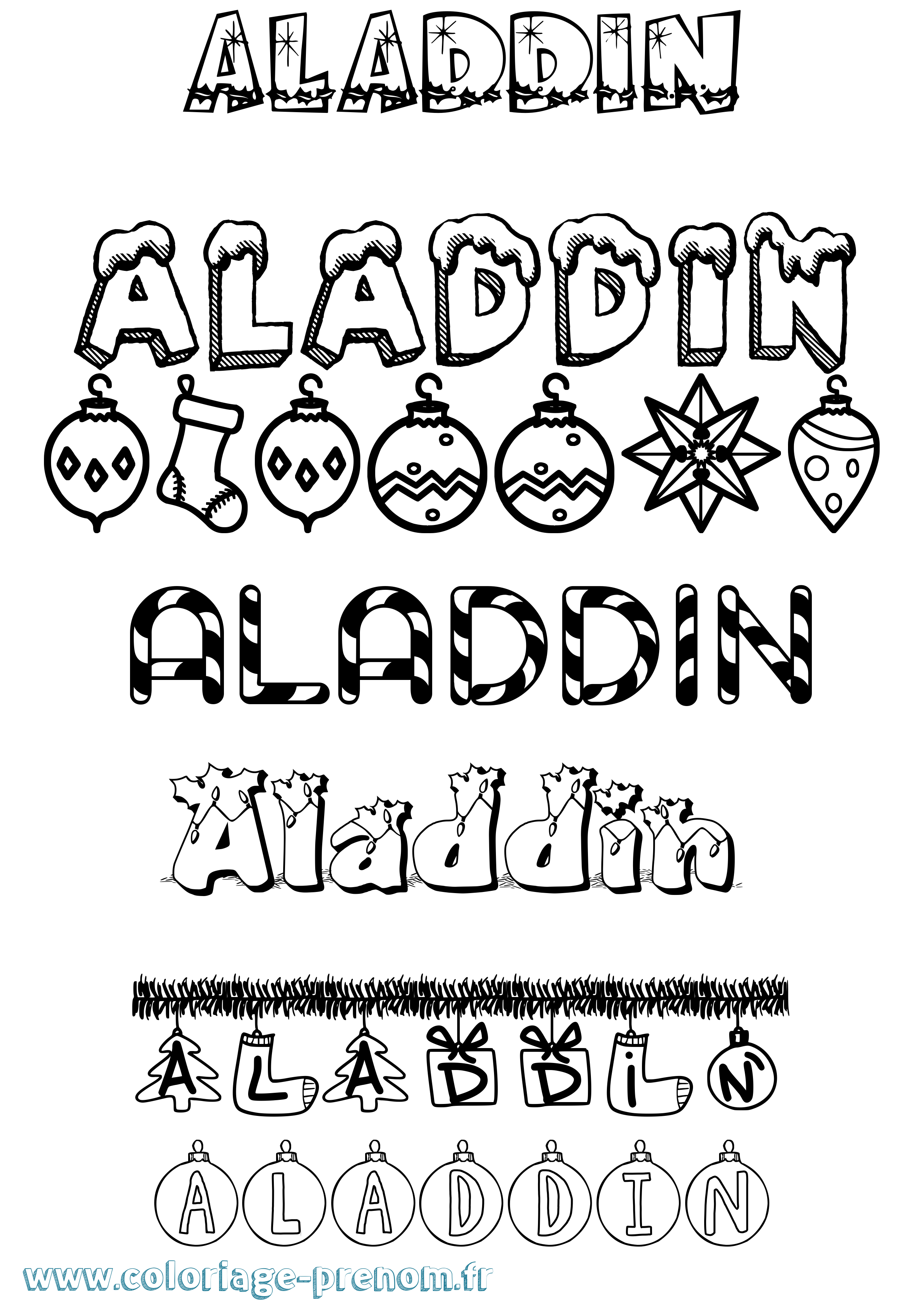 Coloriage prénom Aladdin Noël