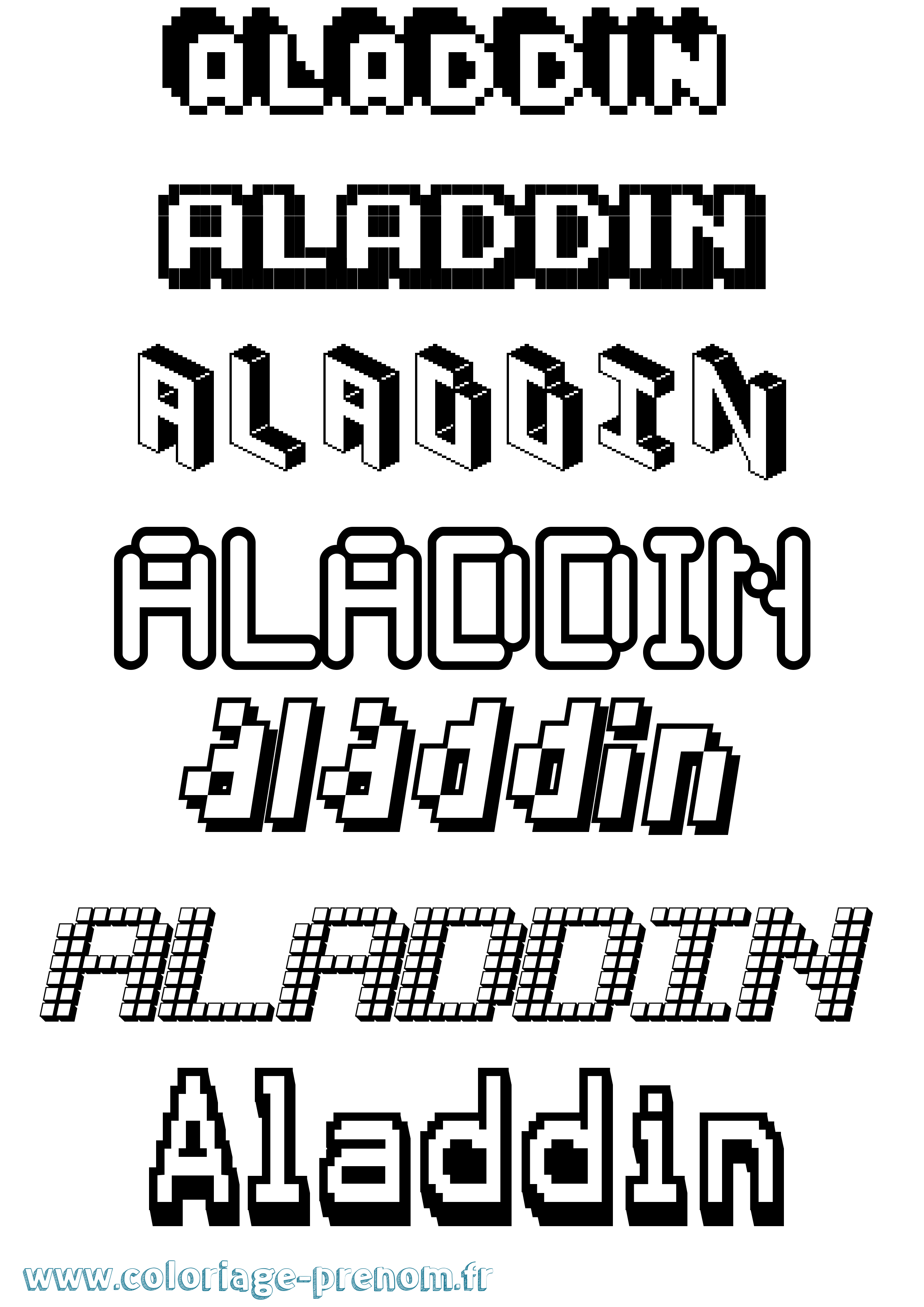 Coloriage prénom Aladdin Pixel