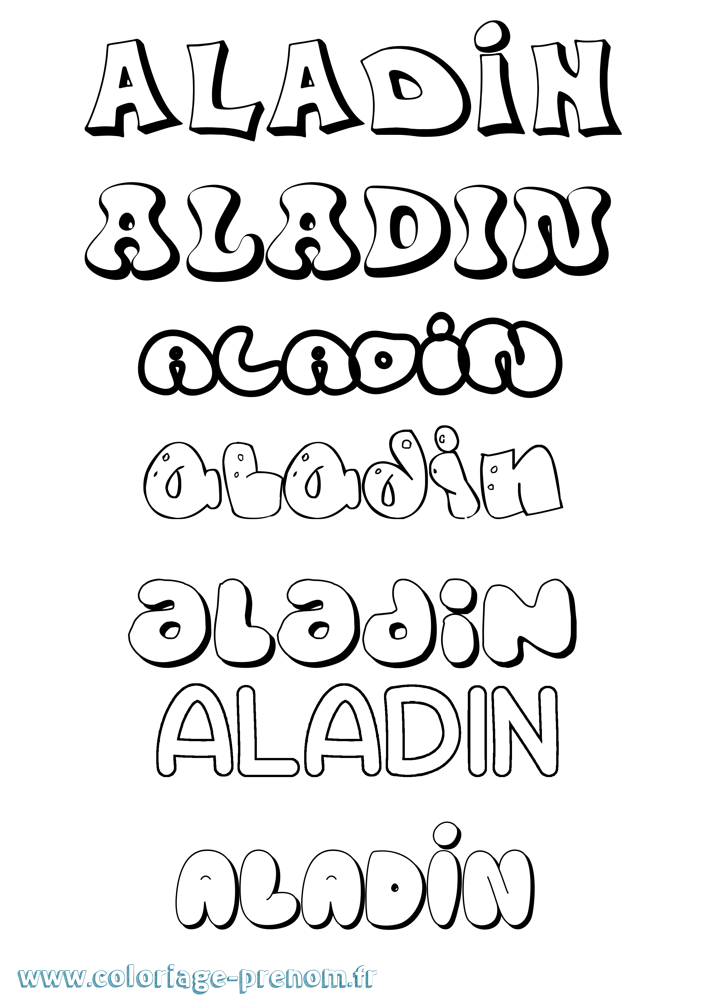 Coloriage prénom Aladin Bubble