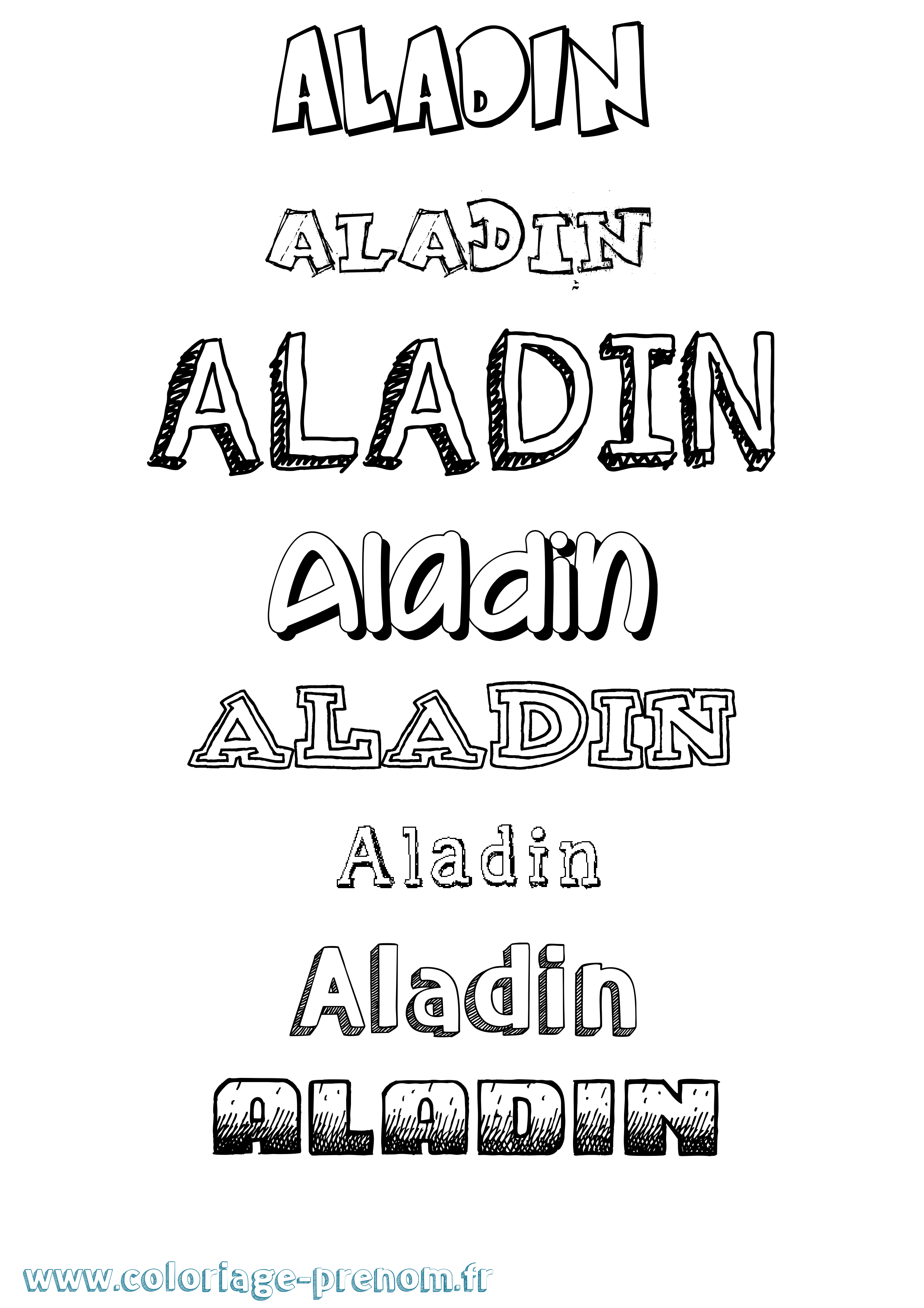 Coloriage Aladin Dessiné Coloriage prénom Aladin Dessiné