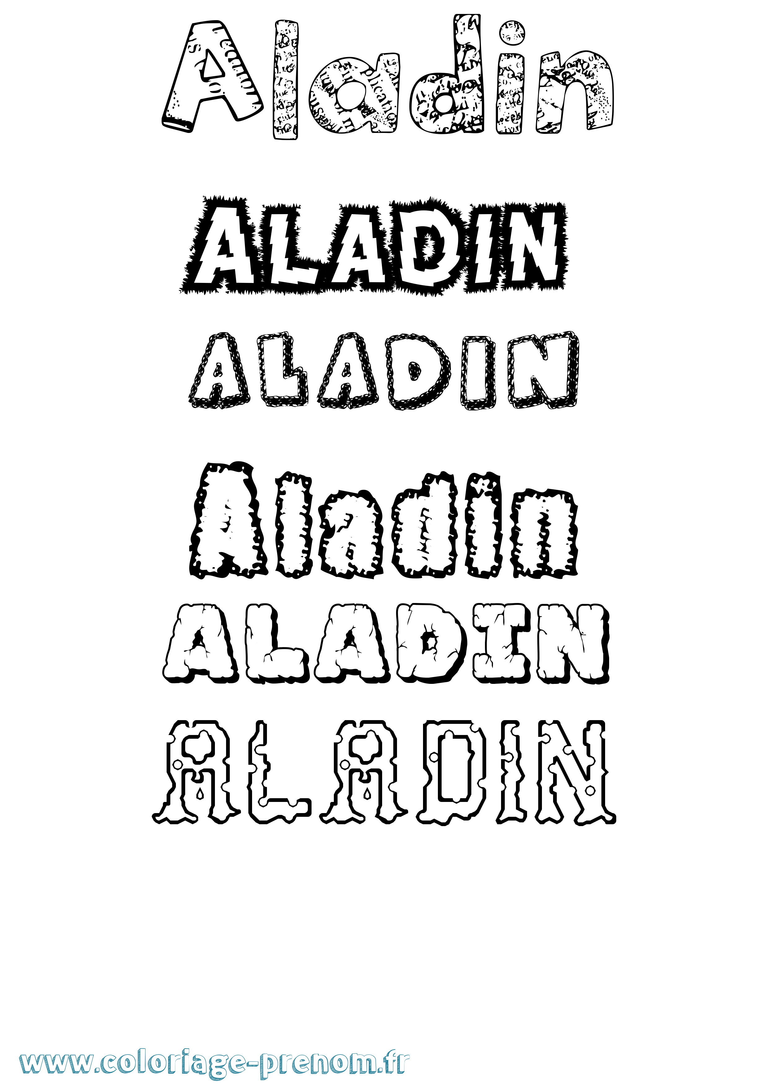 Coloriage prénom Aladin Destructuré
