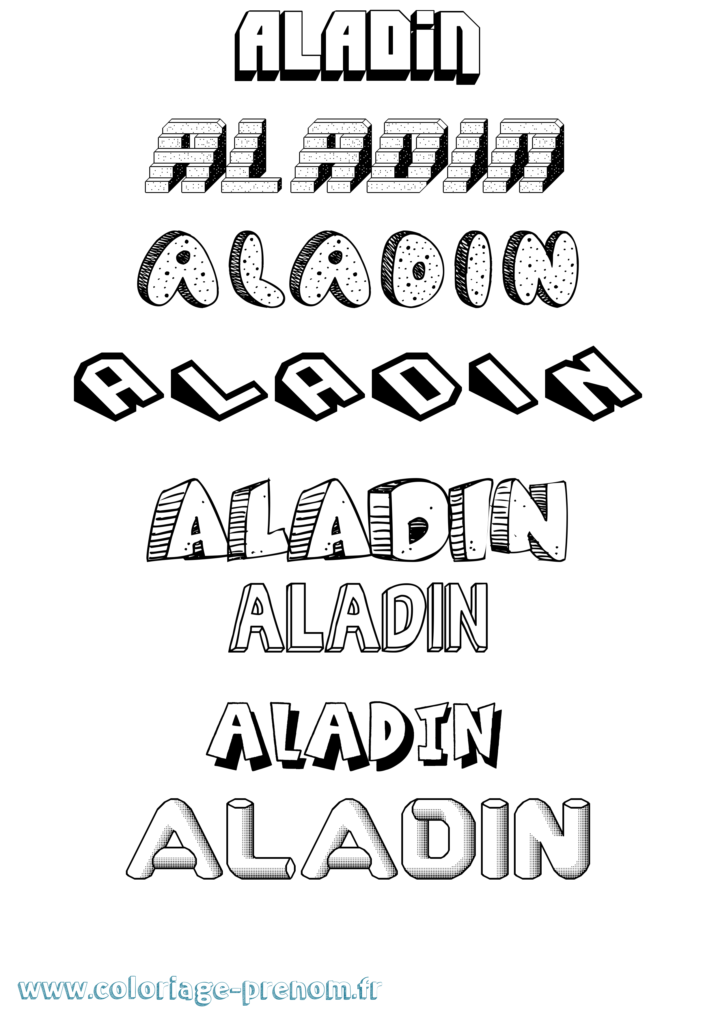 Coloriage Aladin Effet 3D Coloriage prénom Aladin Effet 3D