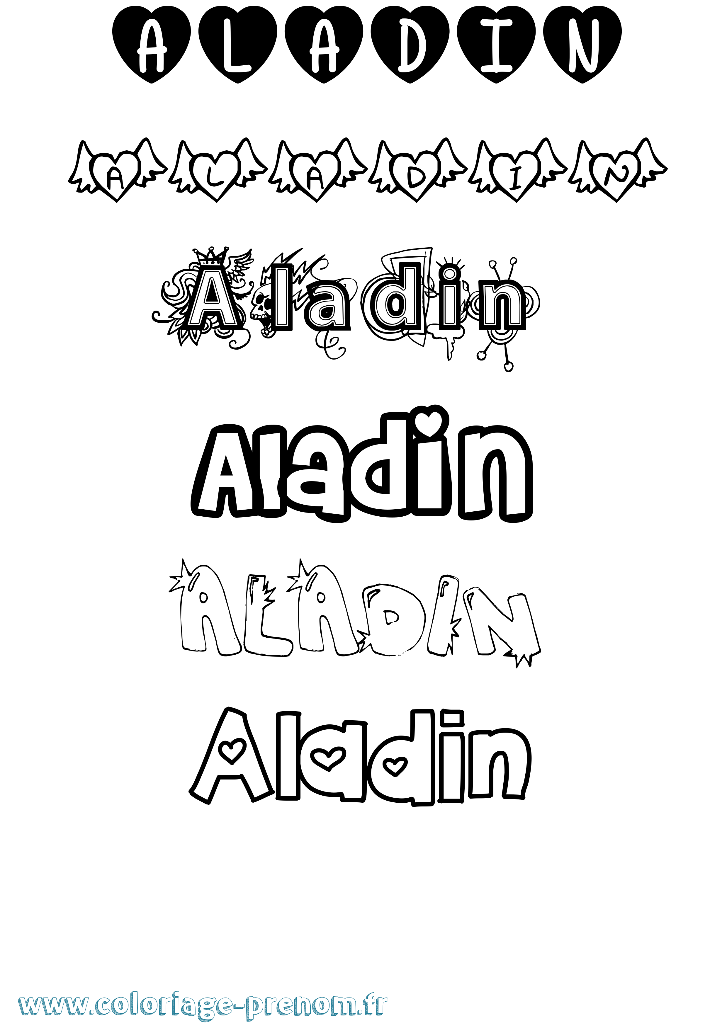 Coloriage Aladin Girly Coloriage prénom Aladin Girly