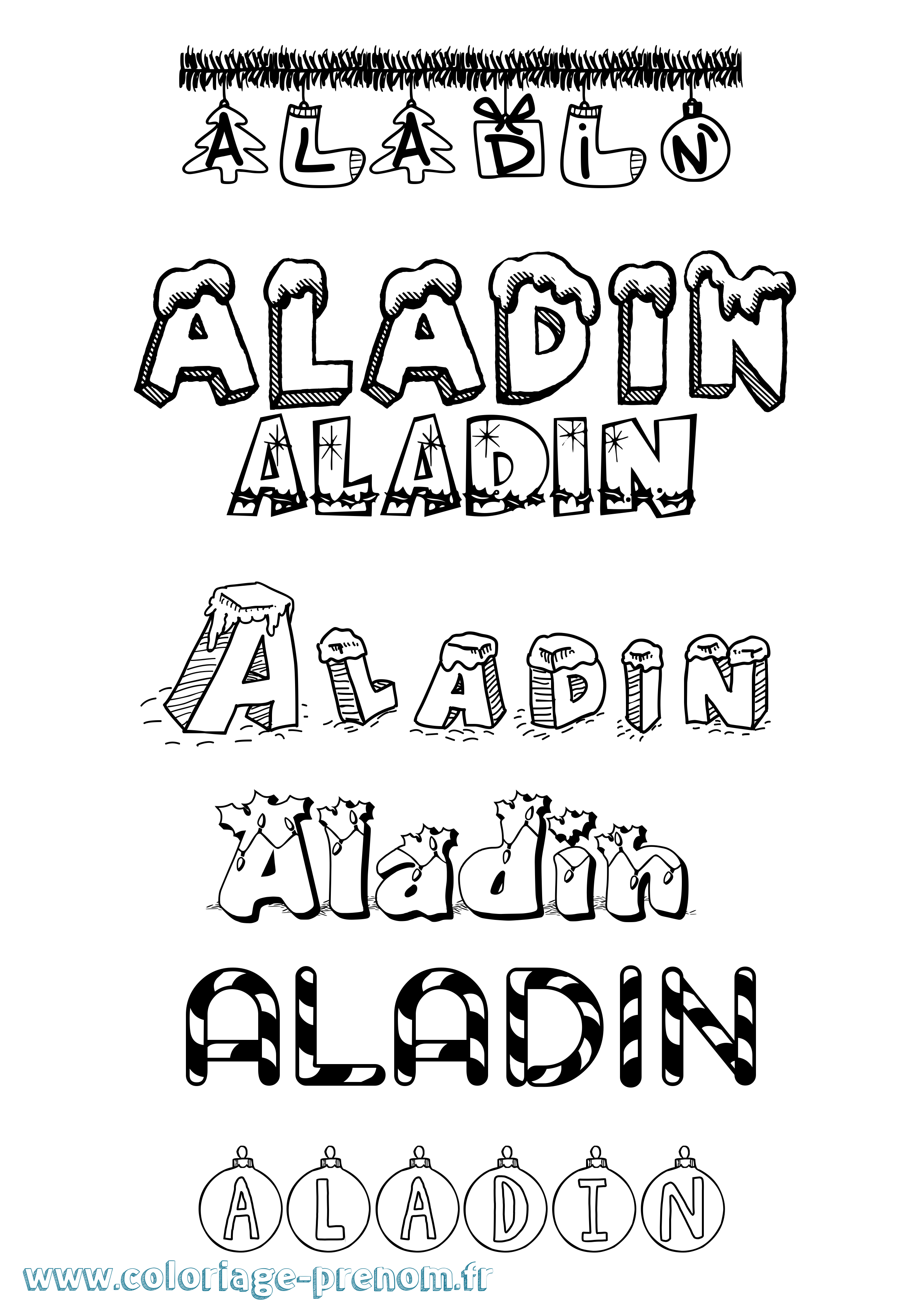 Coloriage Aladin Noël Coloriage prénom Aladin Noël
