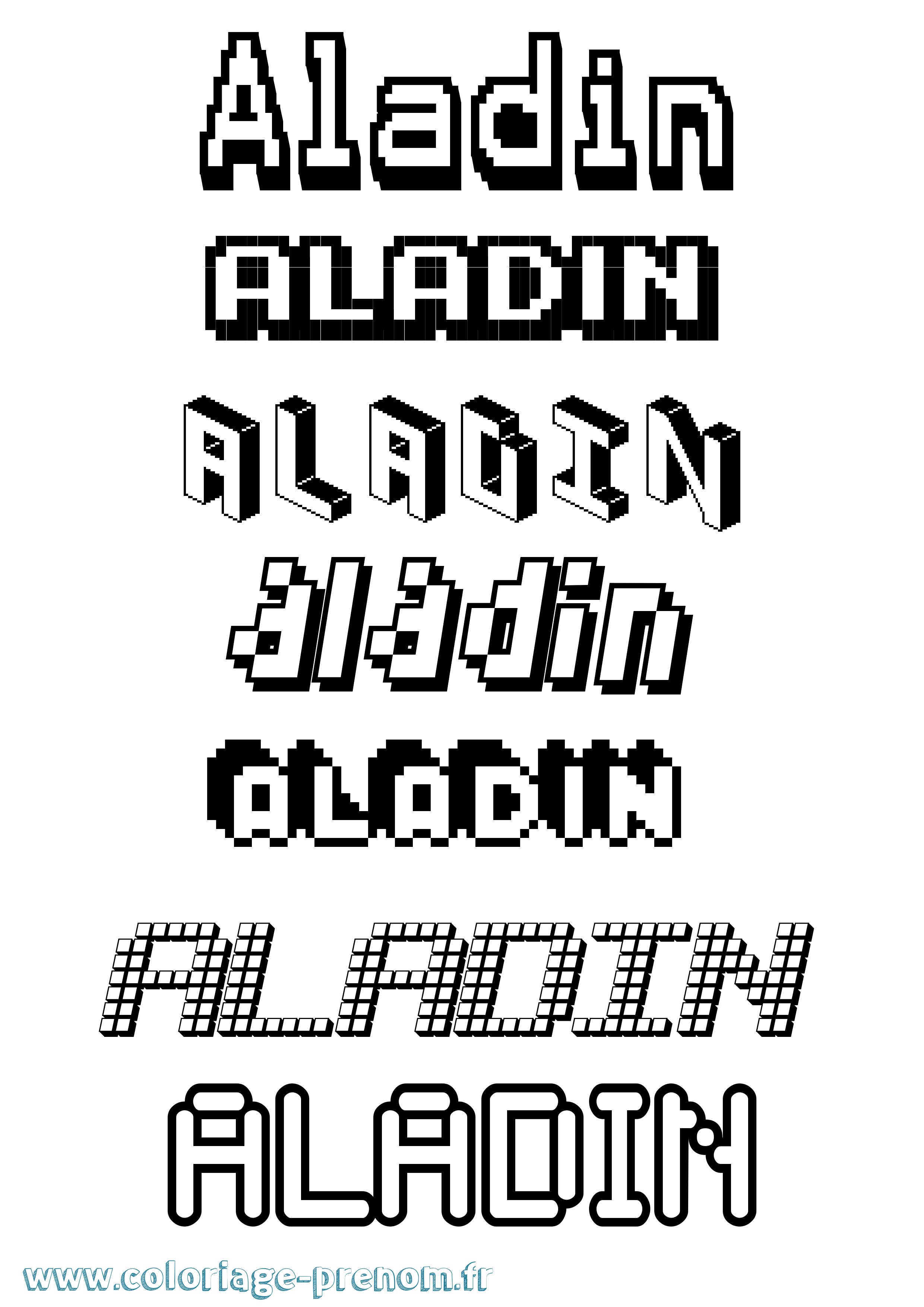 Coloriage prénom Aladin Pixel