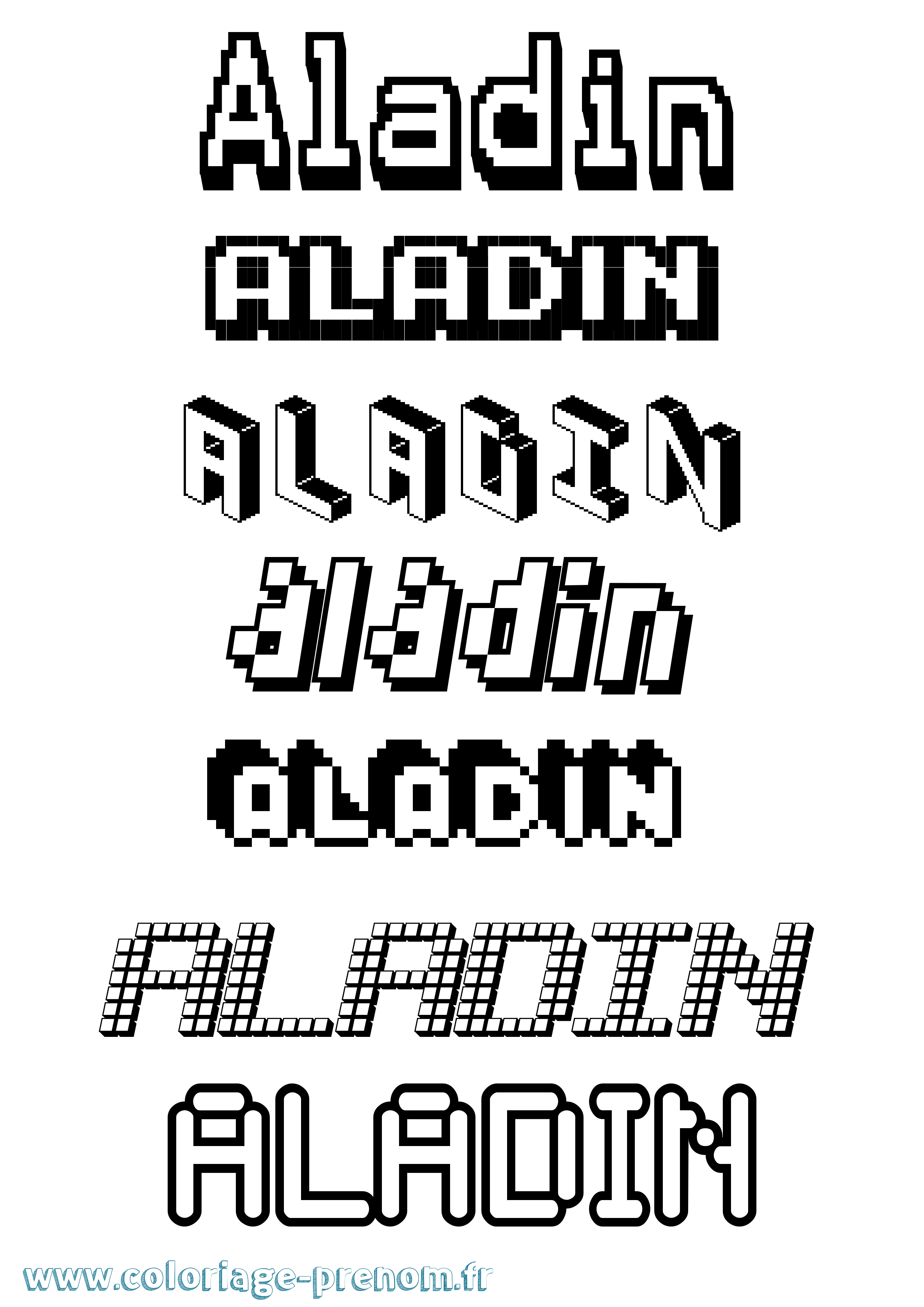Coloriage Aladin Pixel Coloriage prénom Aladin Pixel