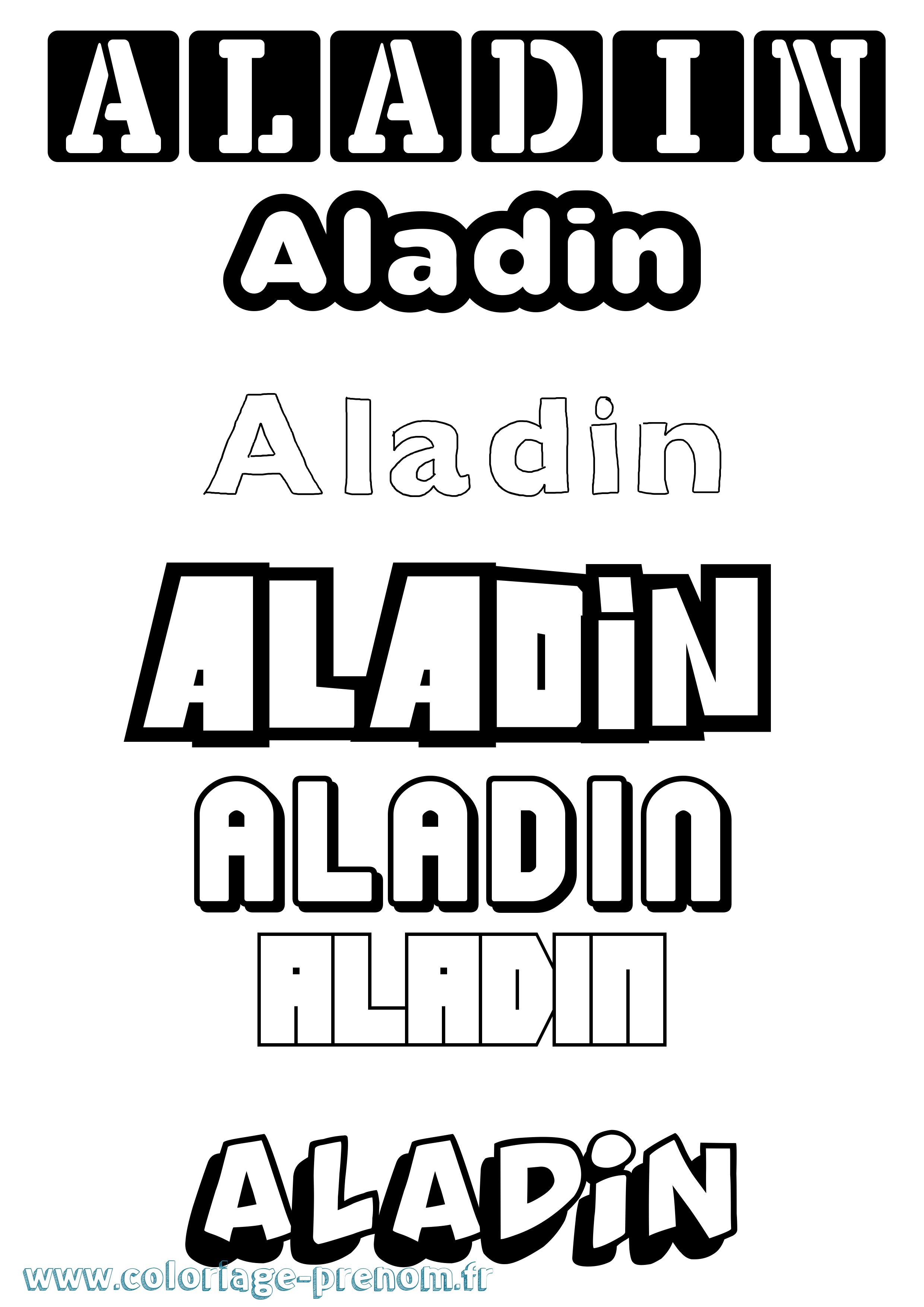 Coloriage Aladin Simple Coloriage prénom Aladin Simple