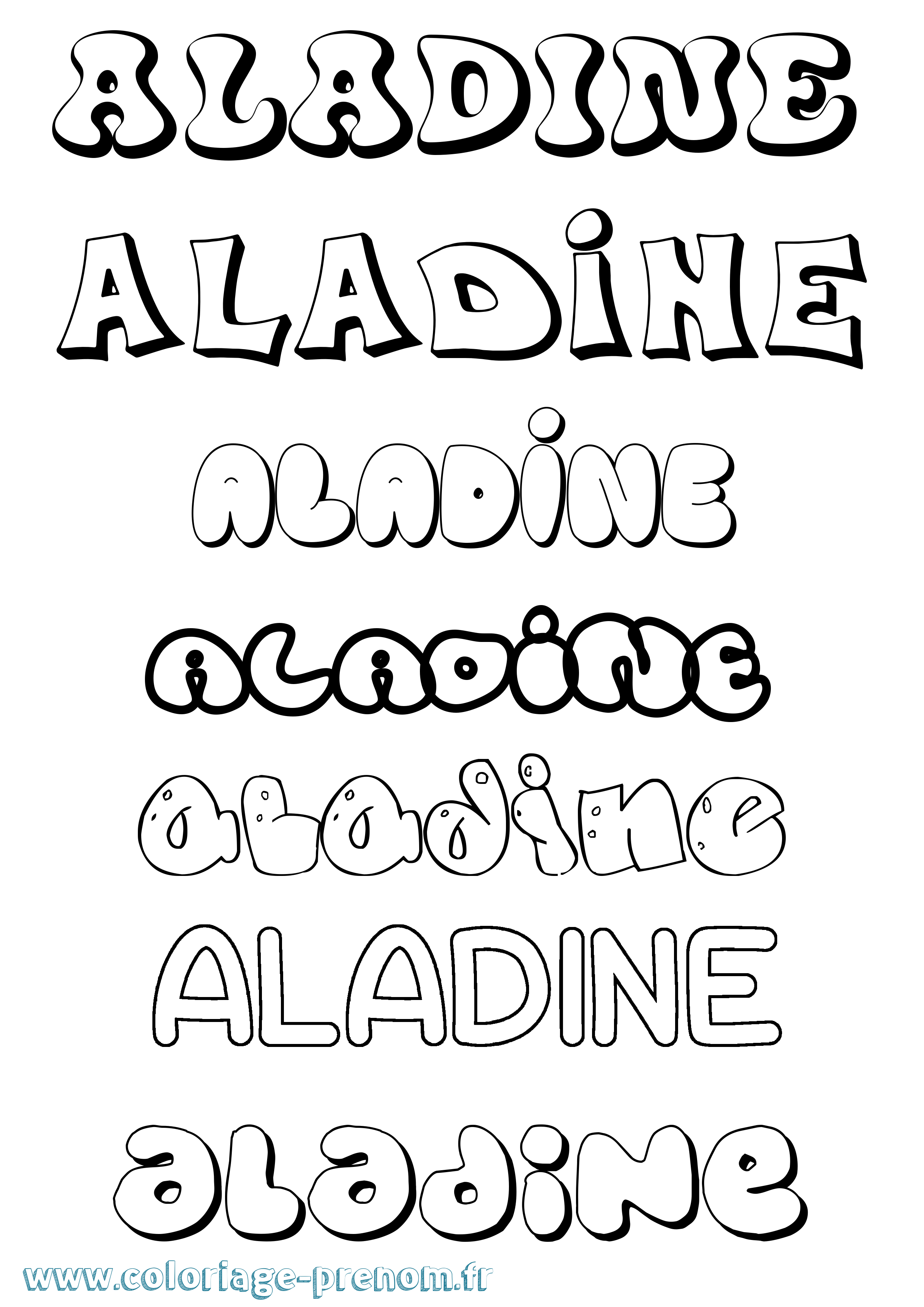 Coloriage prénom Aladine Bubble