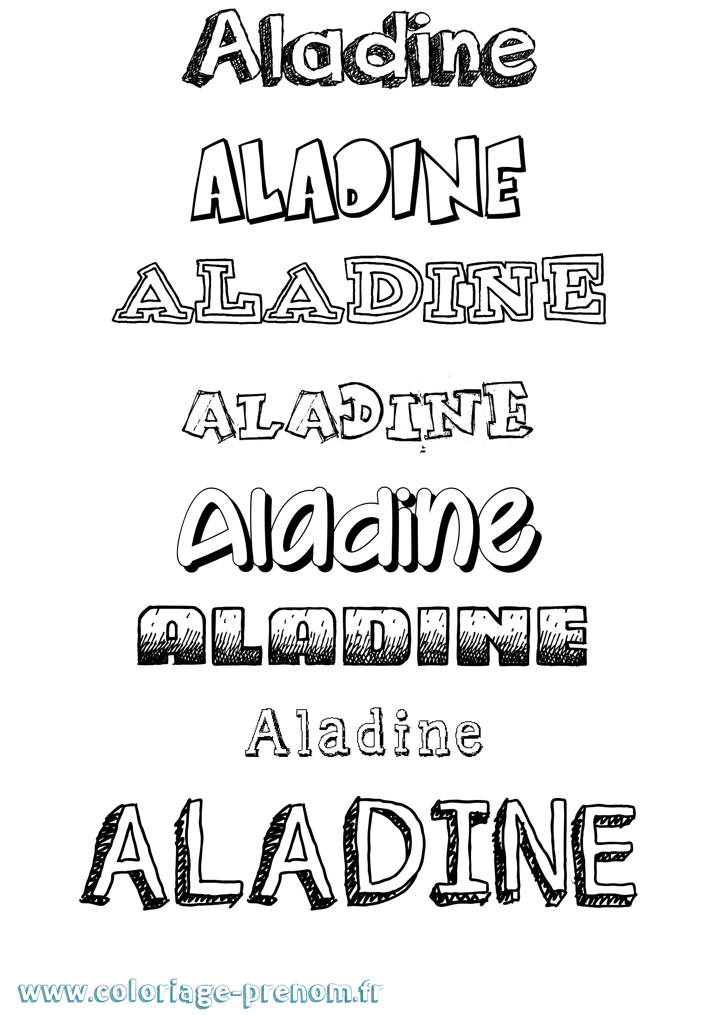 Coloriage Aladine Dessiné Coloriage prénom Aladine Dessiné
