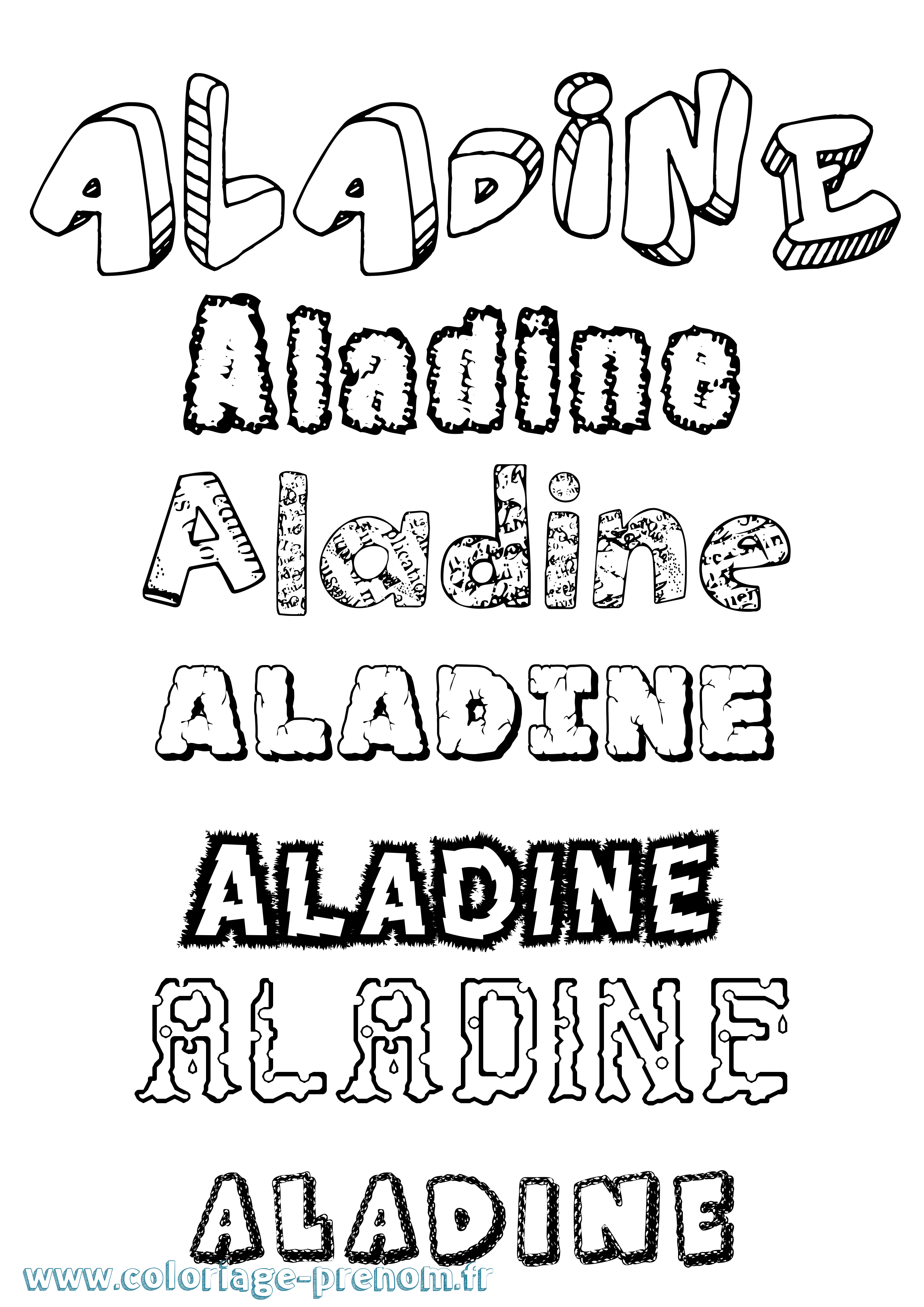 Coloriage Aladine Destructuré Coloriage prénom Aladine Destructuré