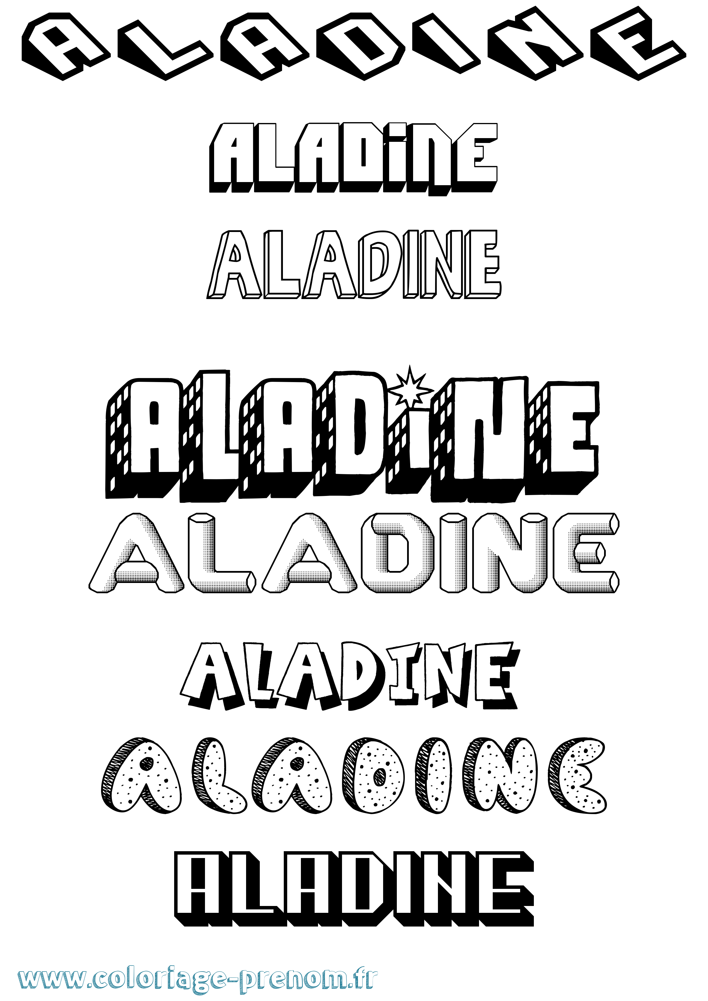 Coloriage Aladine Effet 3D Coloriage prénom Aladine Effet 3D