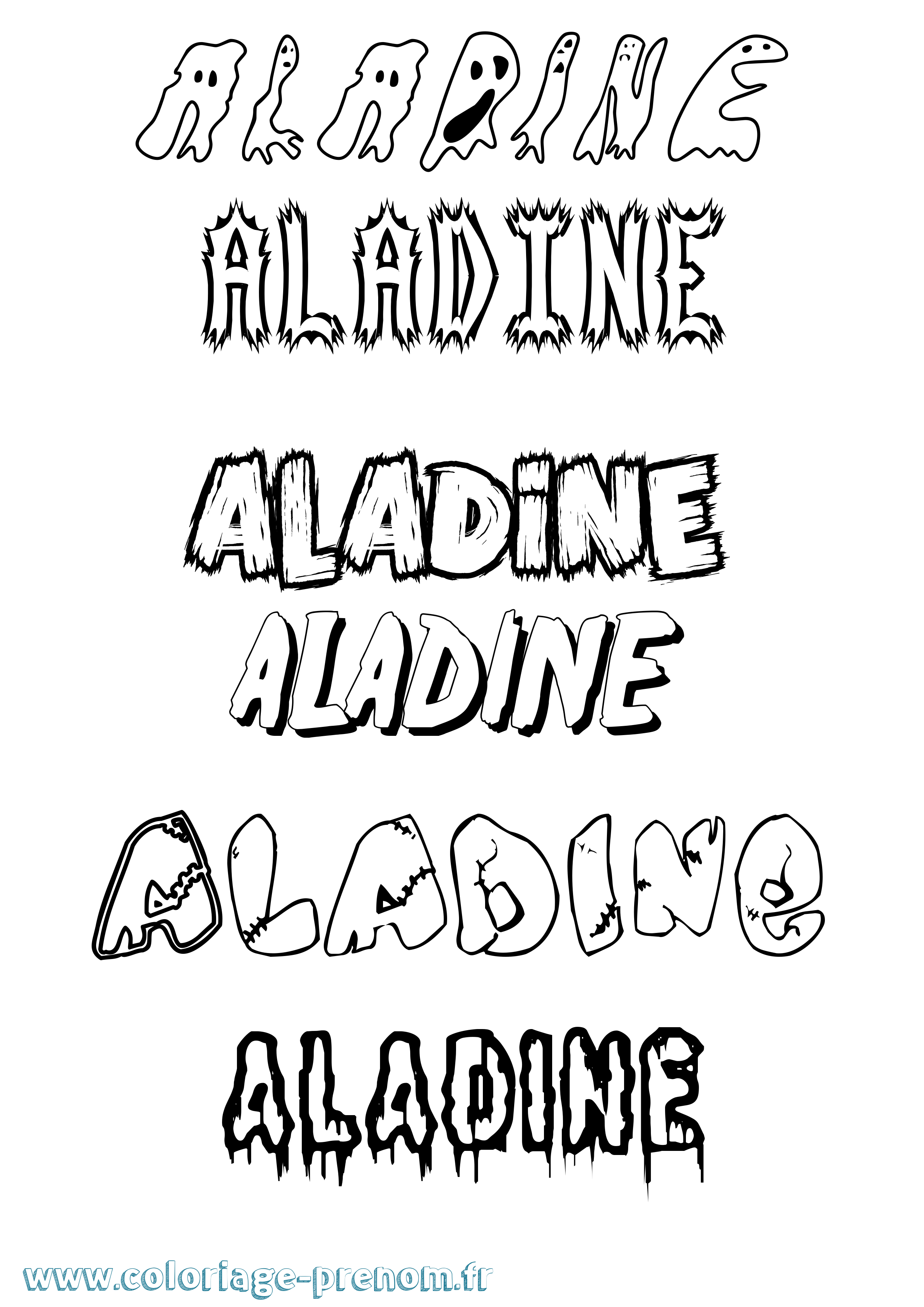 Coloriage prénom Aladine Frisson