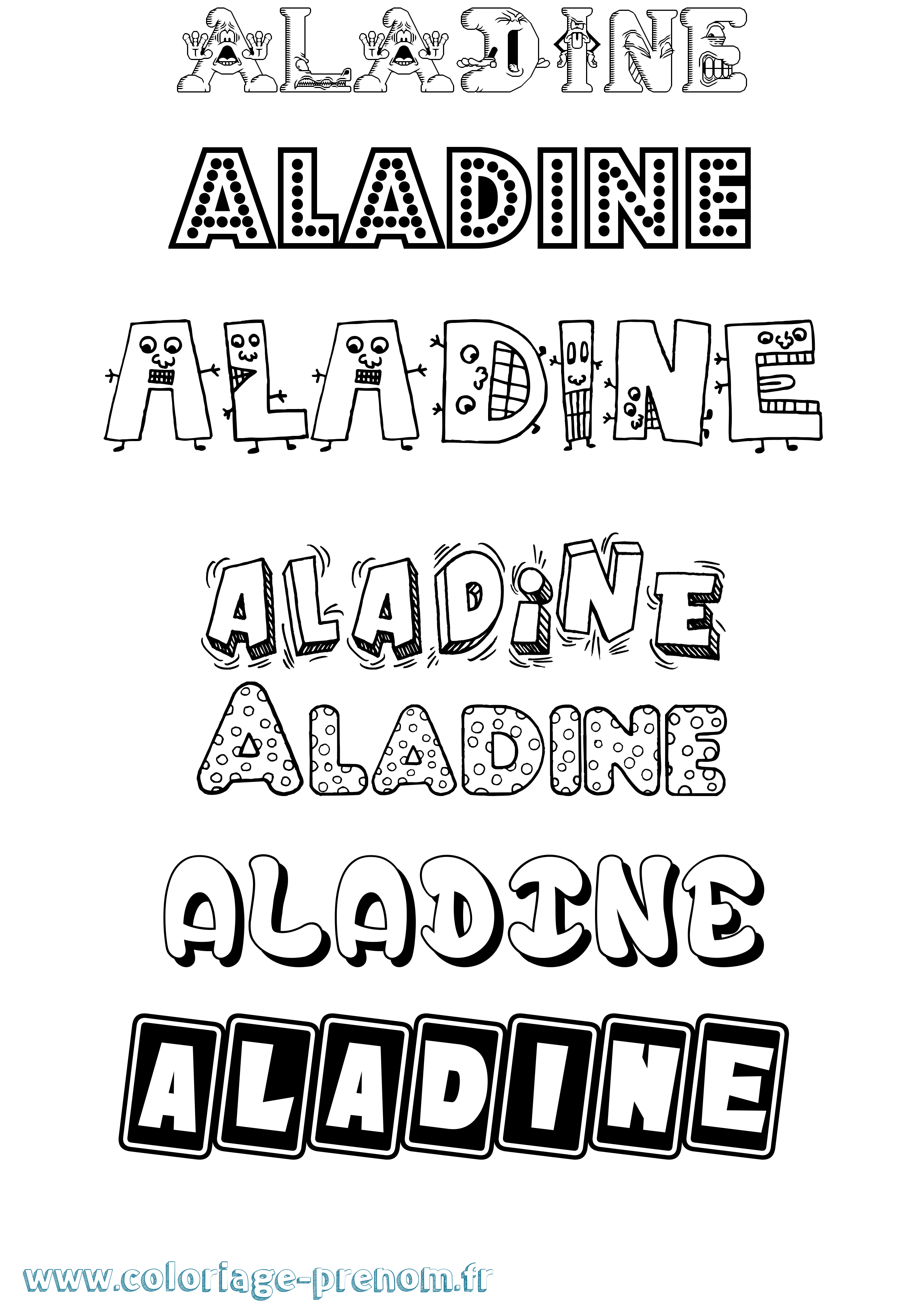 Coloriage prénom Aladine Fun