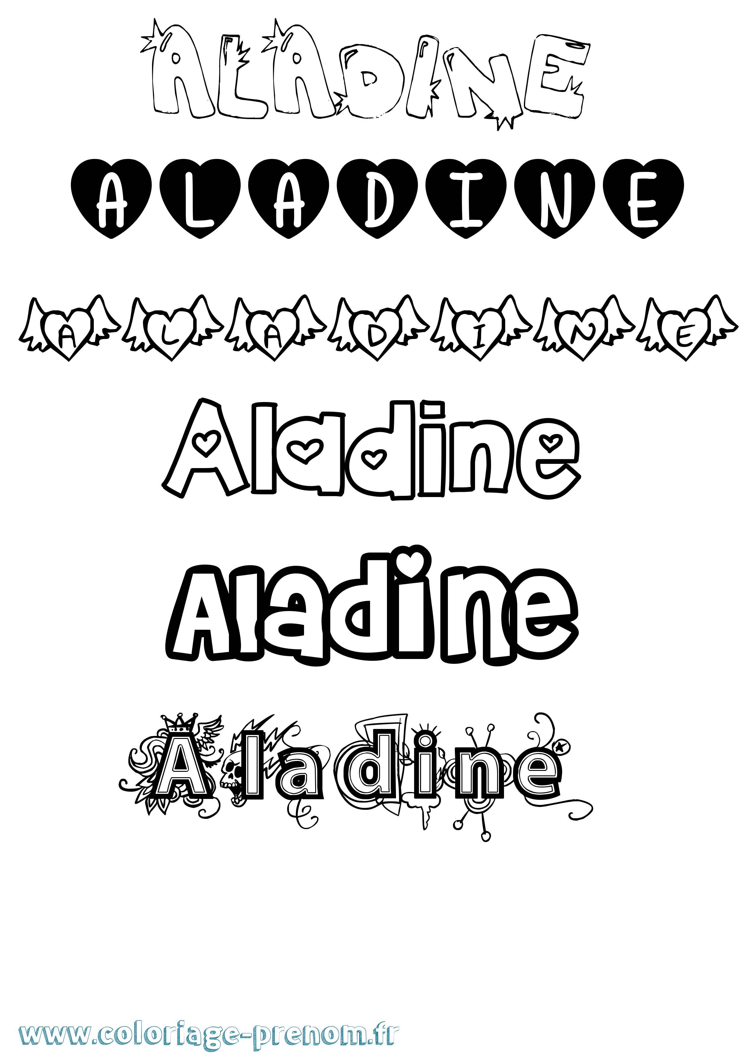 Coloriage Aladine Girly Coloriage prénom Aladine Girly