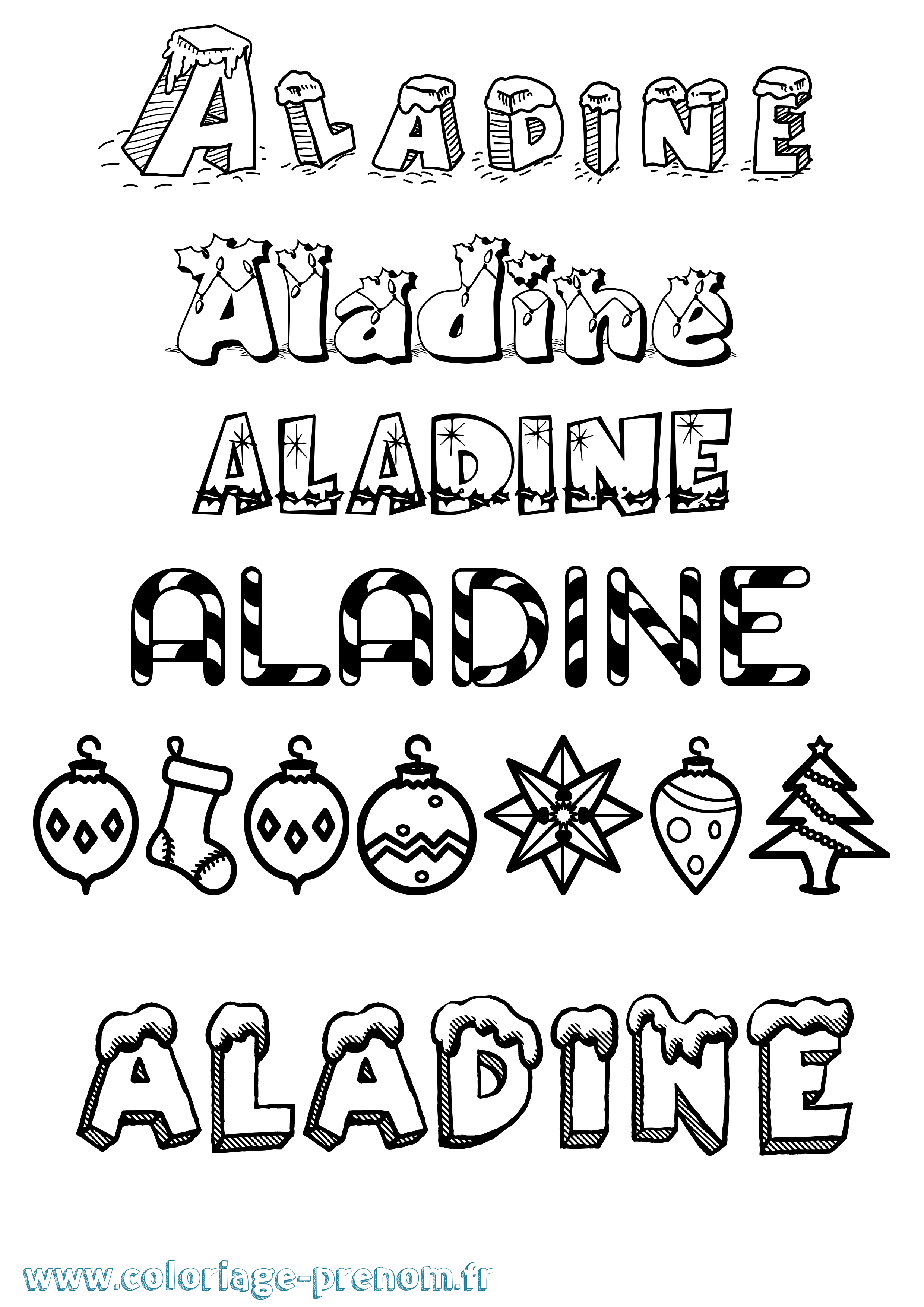 Coloriage prénom Aladine Noël