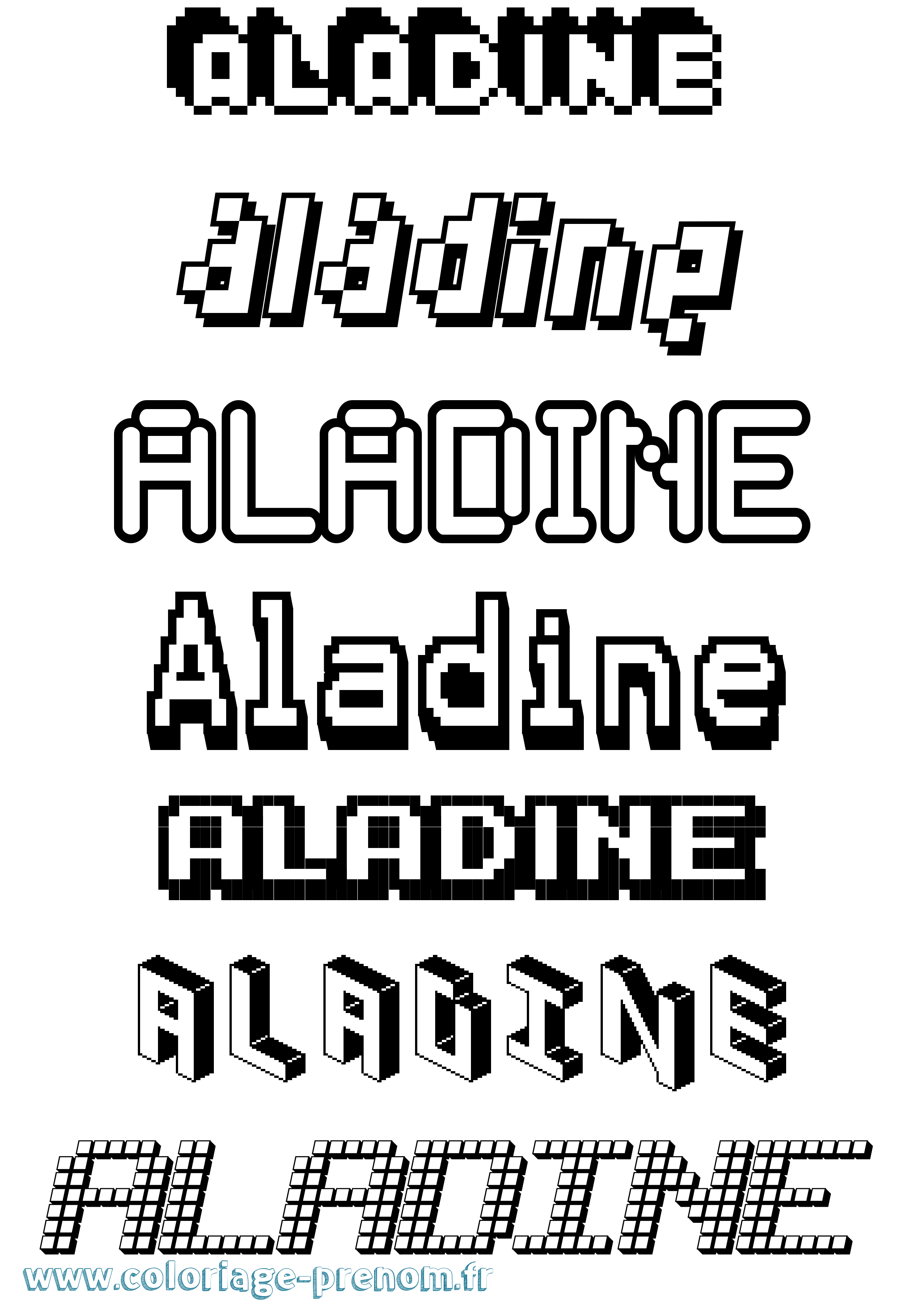 Coloriage prénom Aladine Pixel
