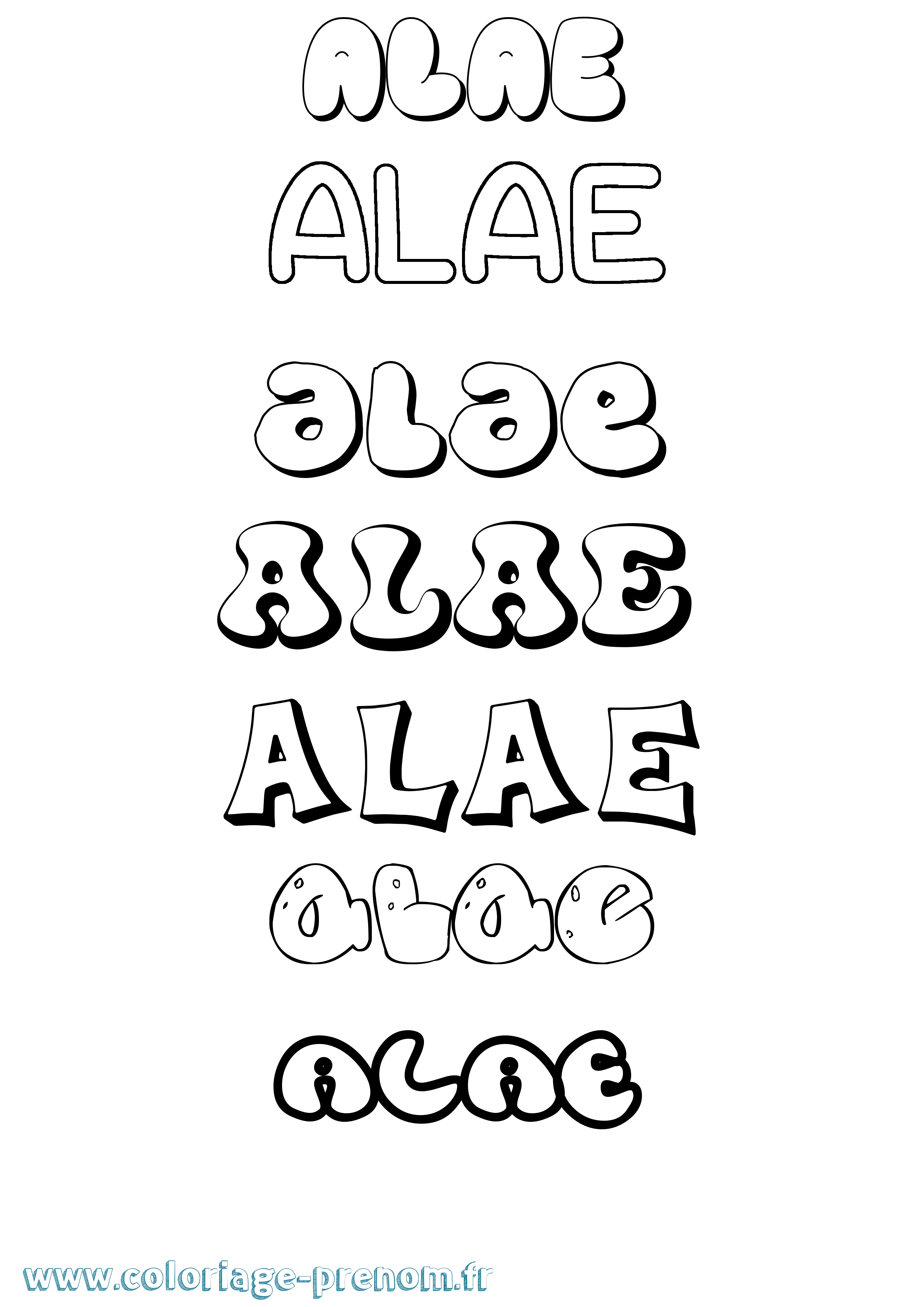 Coloriage prénom Alae Bubble