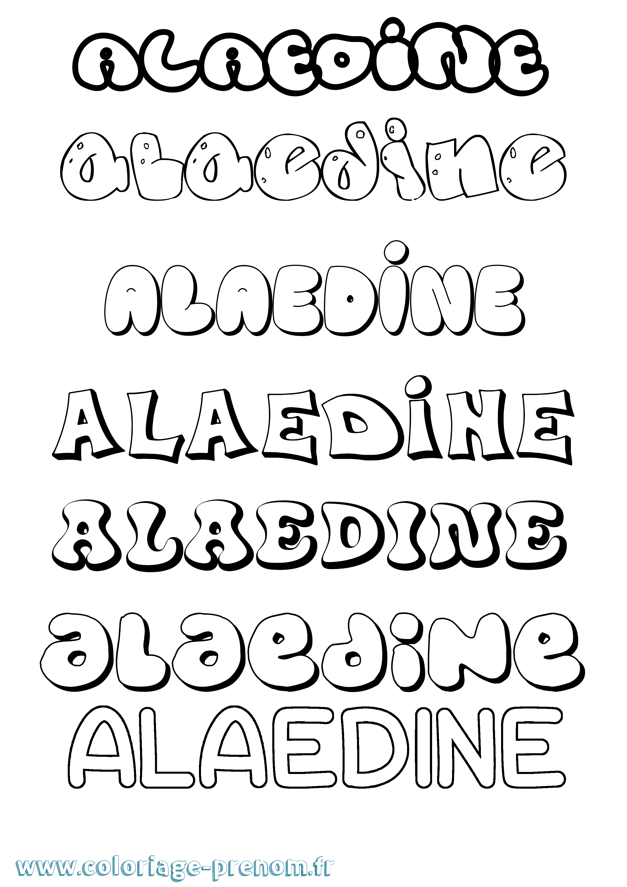 Coloriage prénom Alaedine Bubble