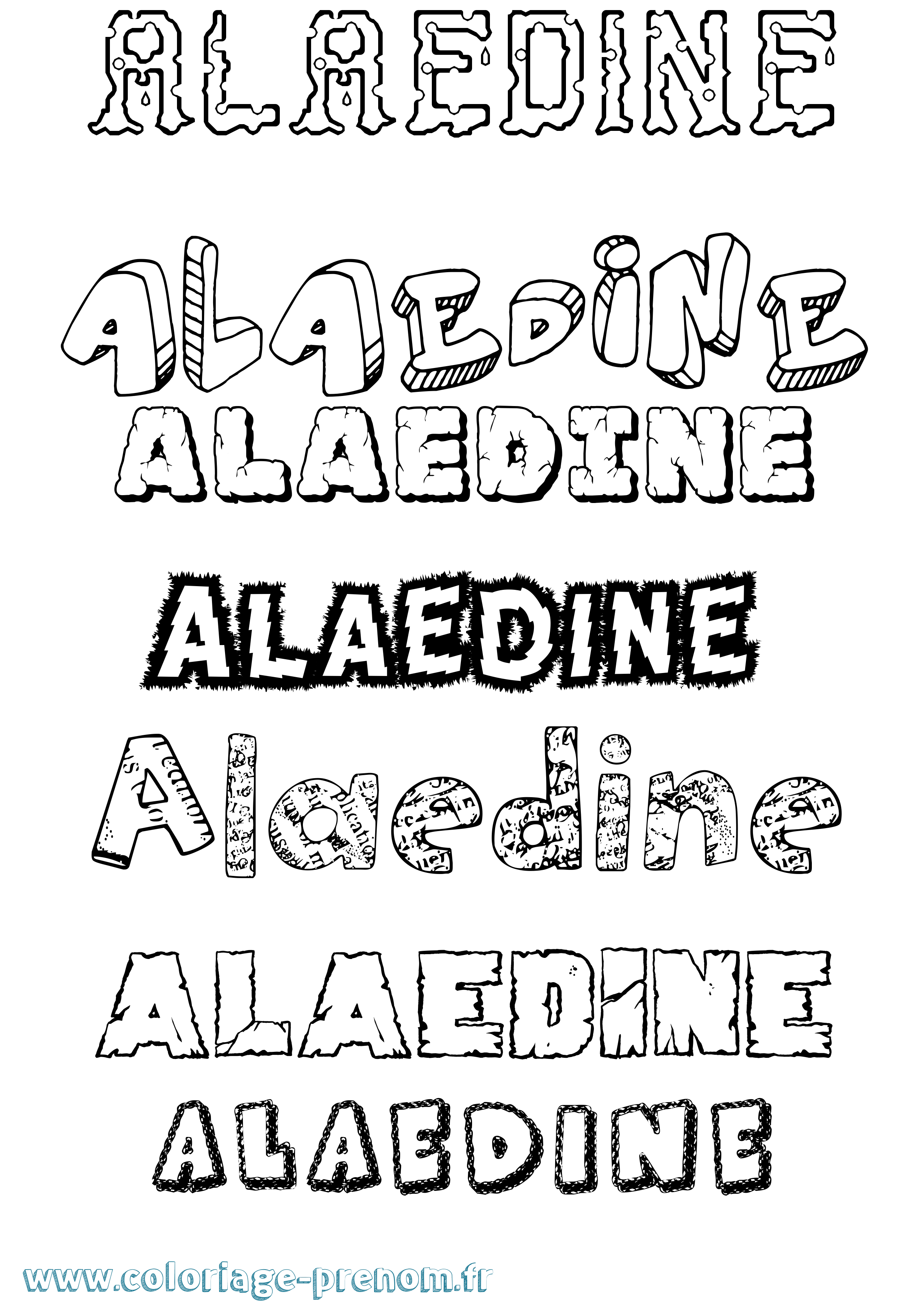 Coloriage prénom Alaedine Destructuré