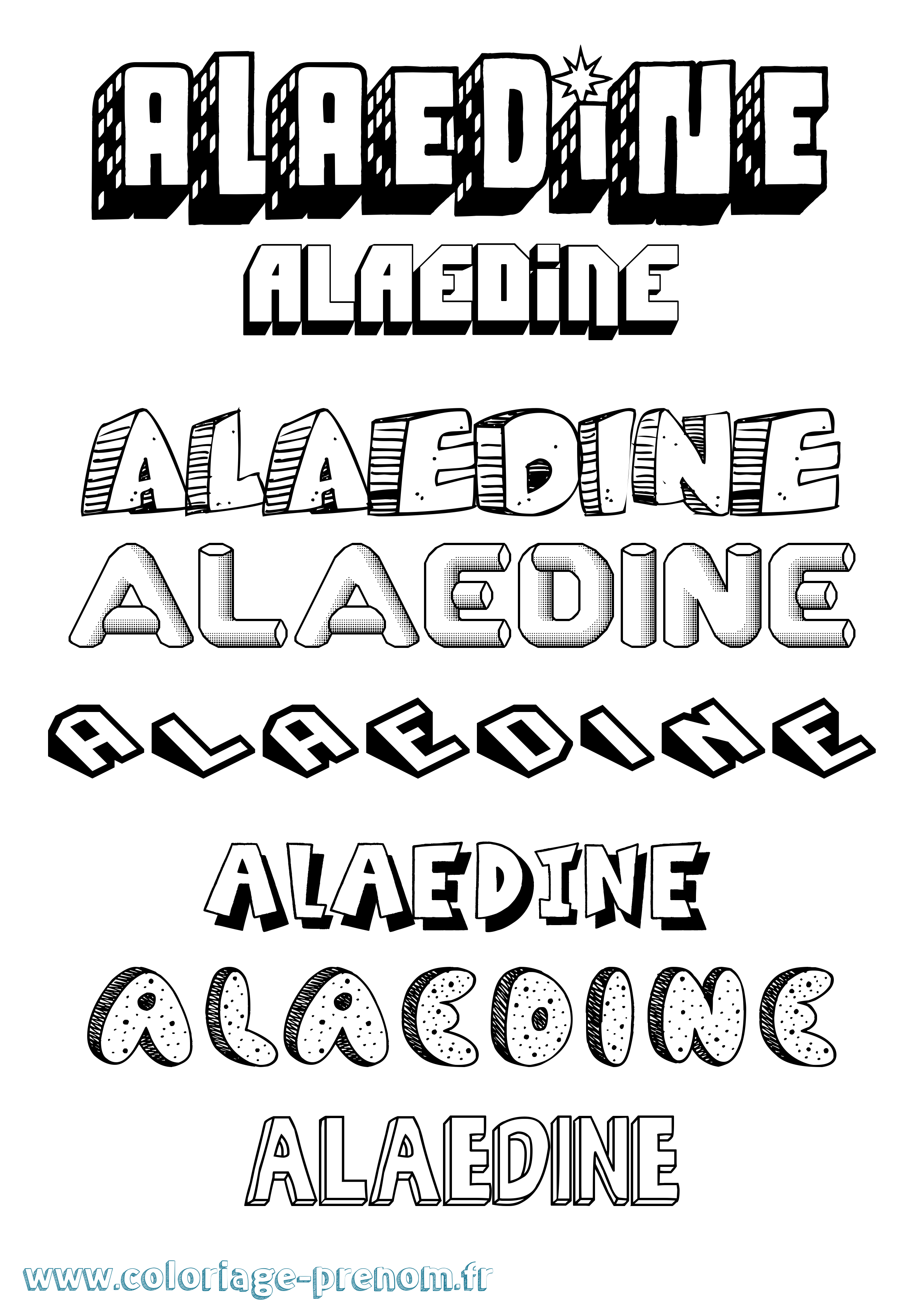 Coloriage prénom Alaedine Effet 3D
