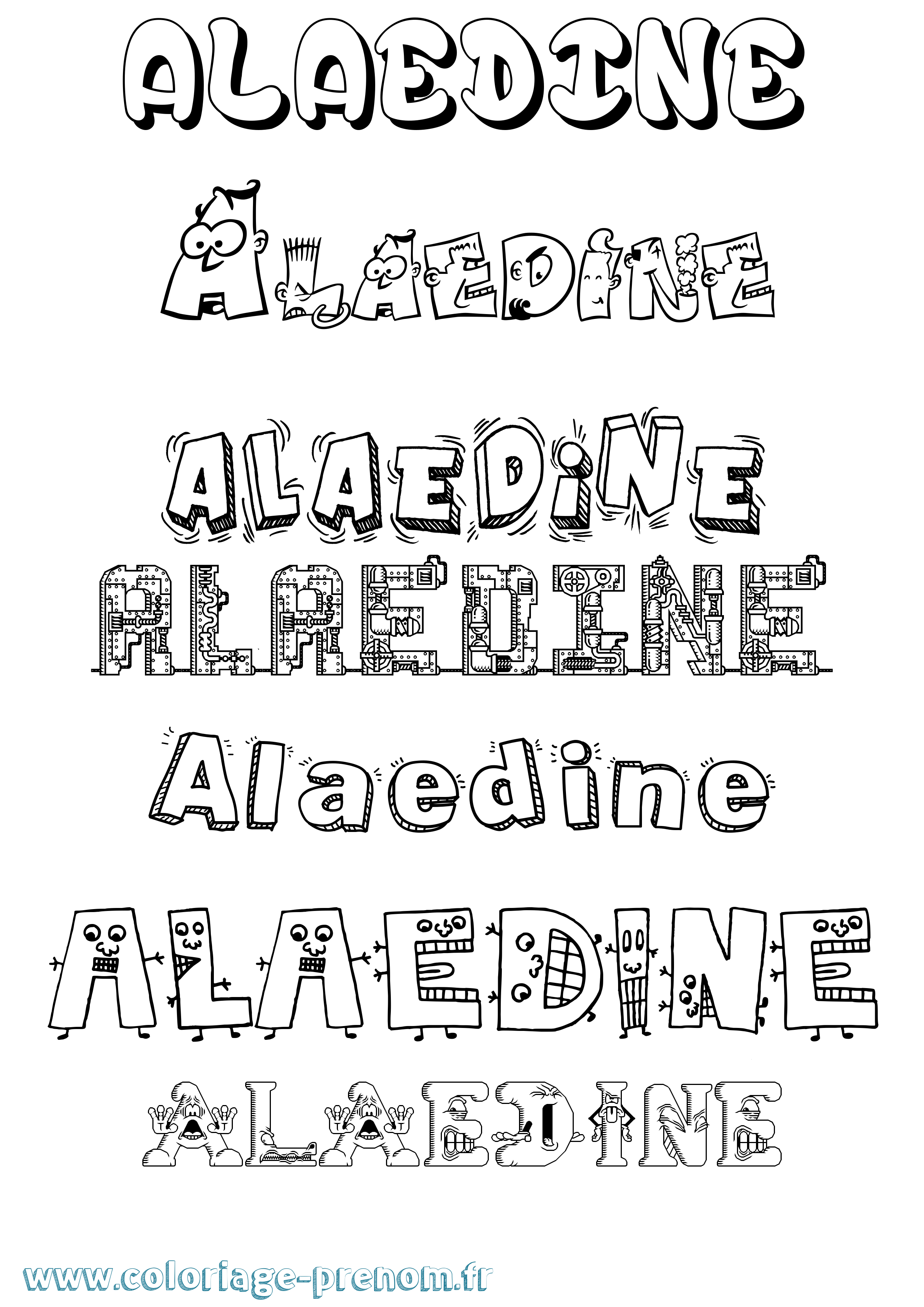 Coloriage prénom Alaedine Fun