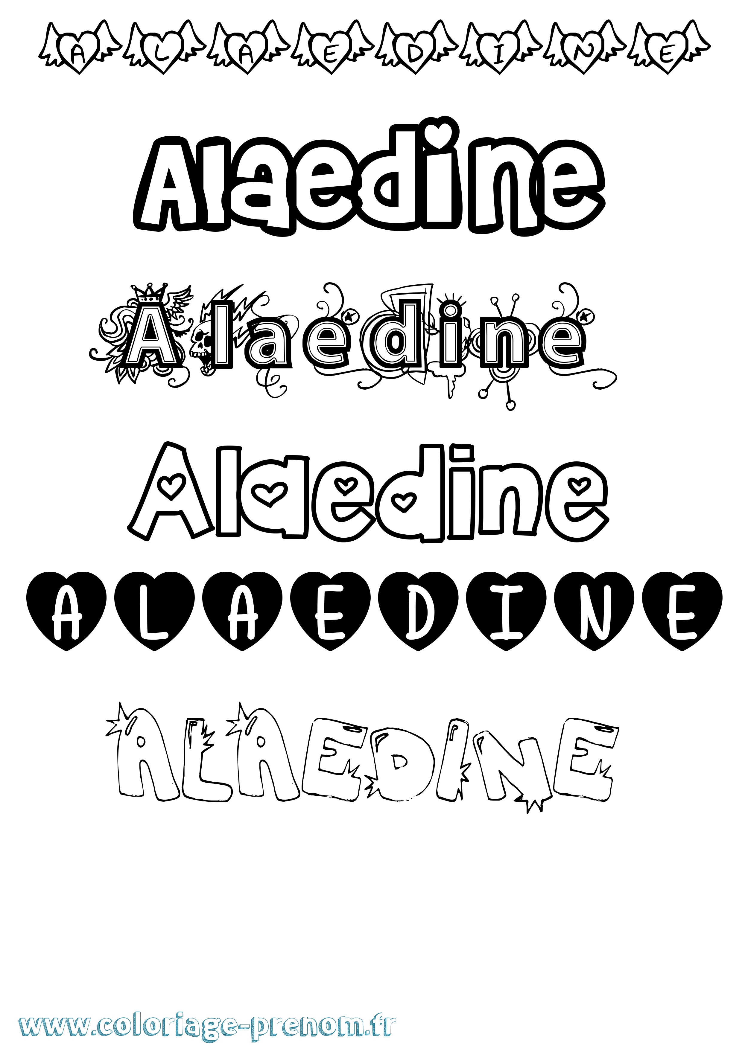 Coloriage prénom Alaedine Girly