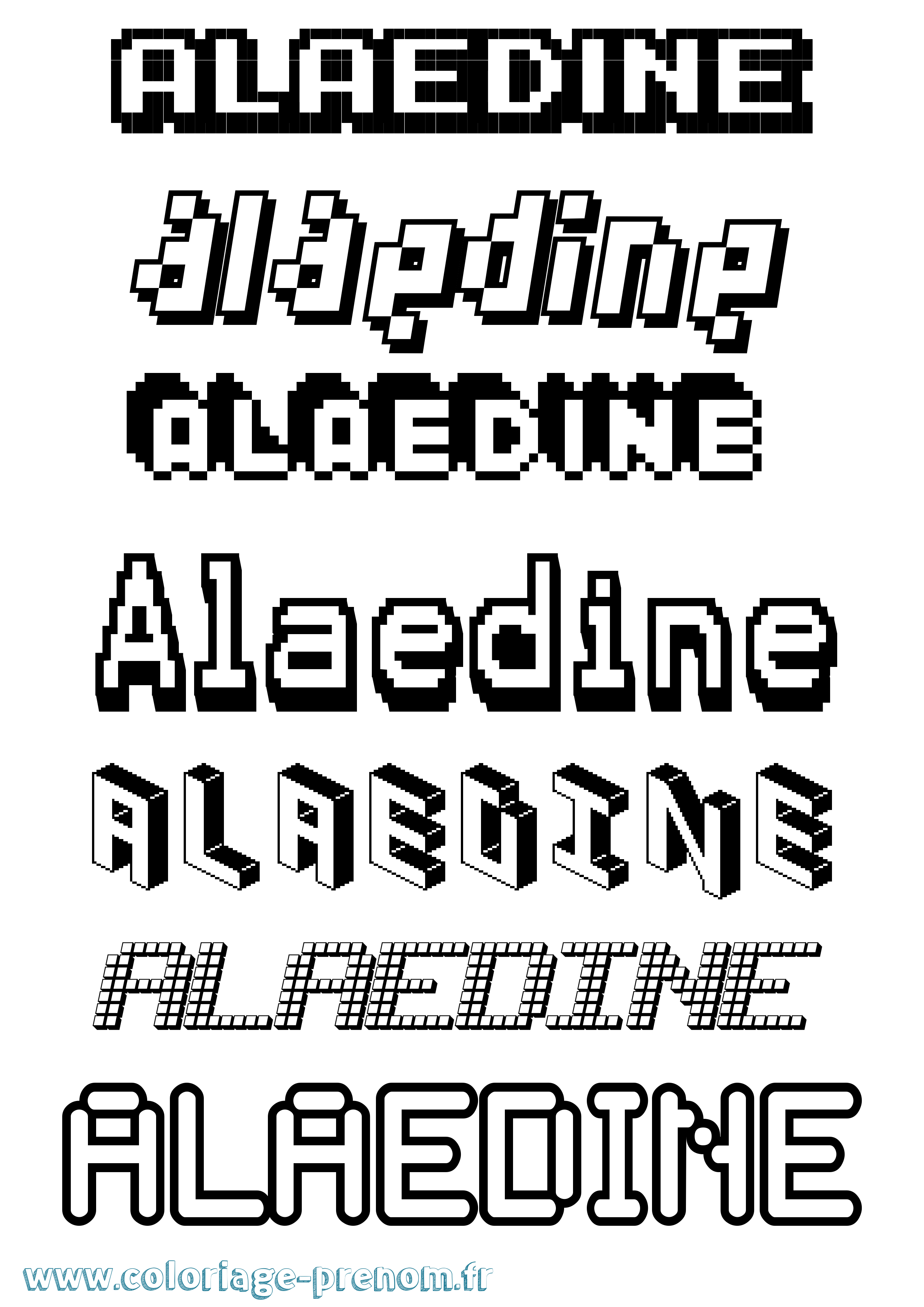 Coloriage prénom Alaedine Pixel