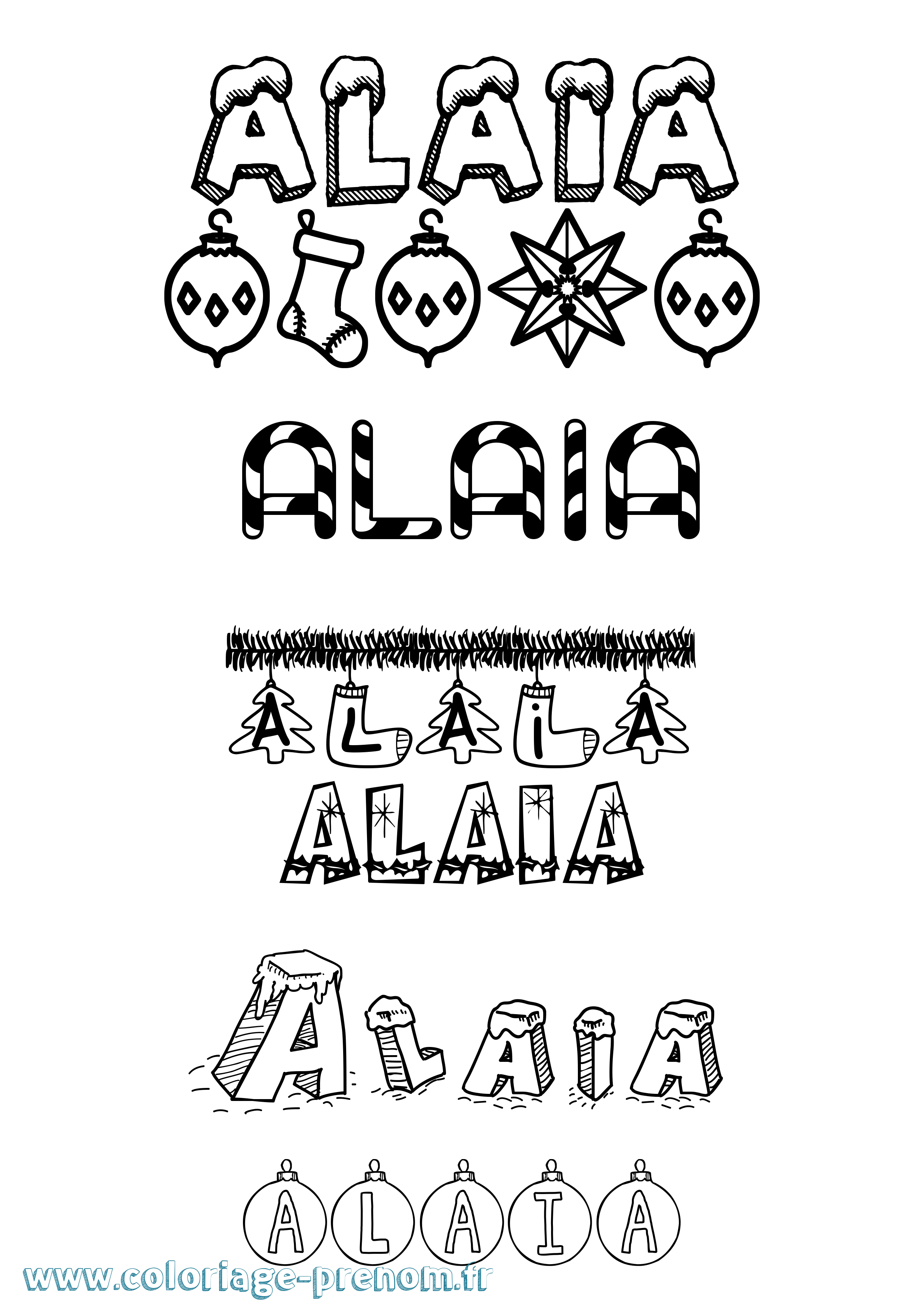 Coloriage prénom Alaia Noël