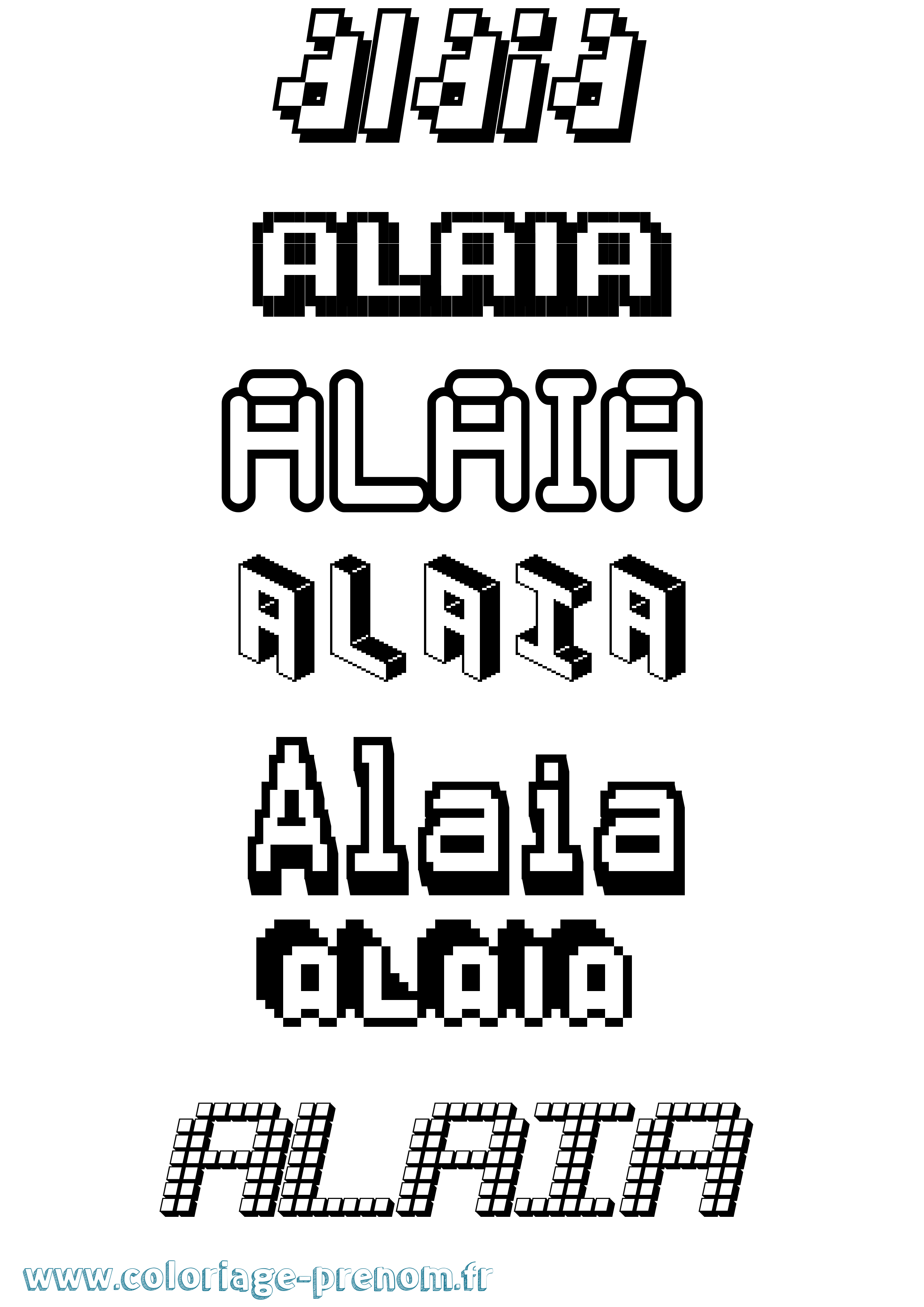 Coloriage prénom Alaia Pixel