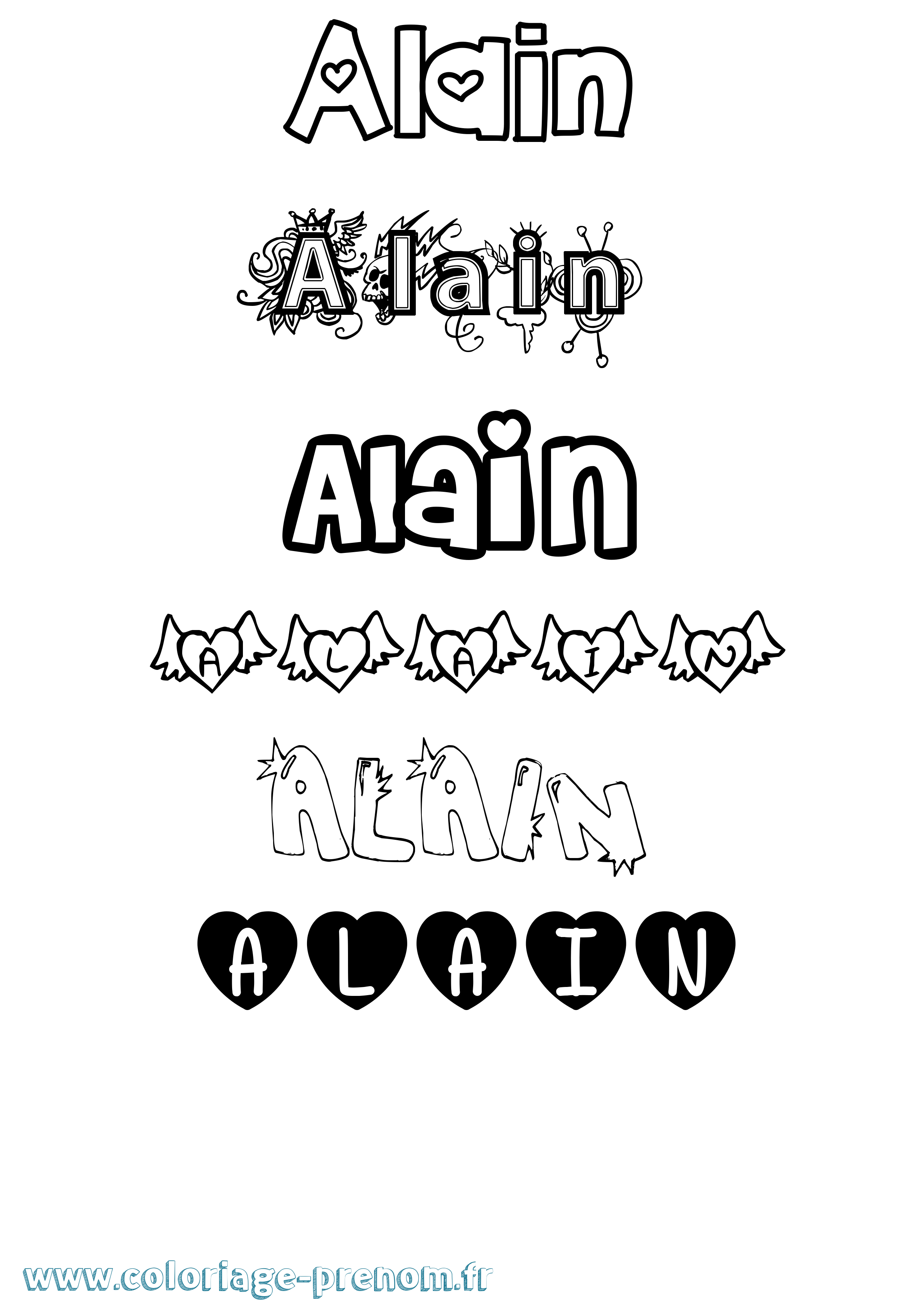 Coloriage prénom Alain Girly