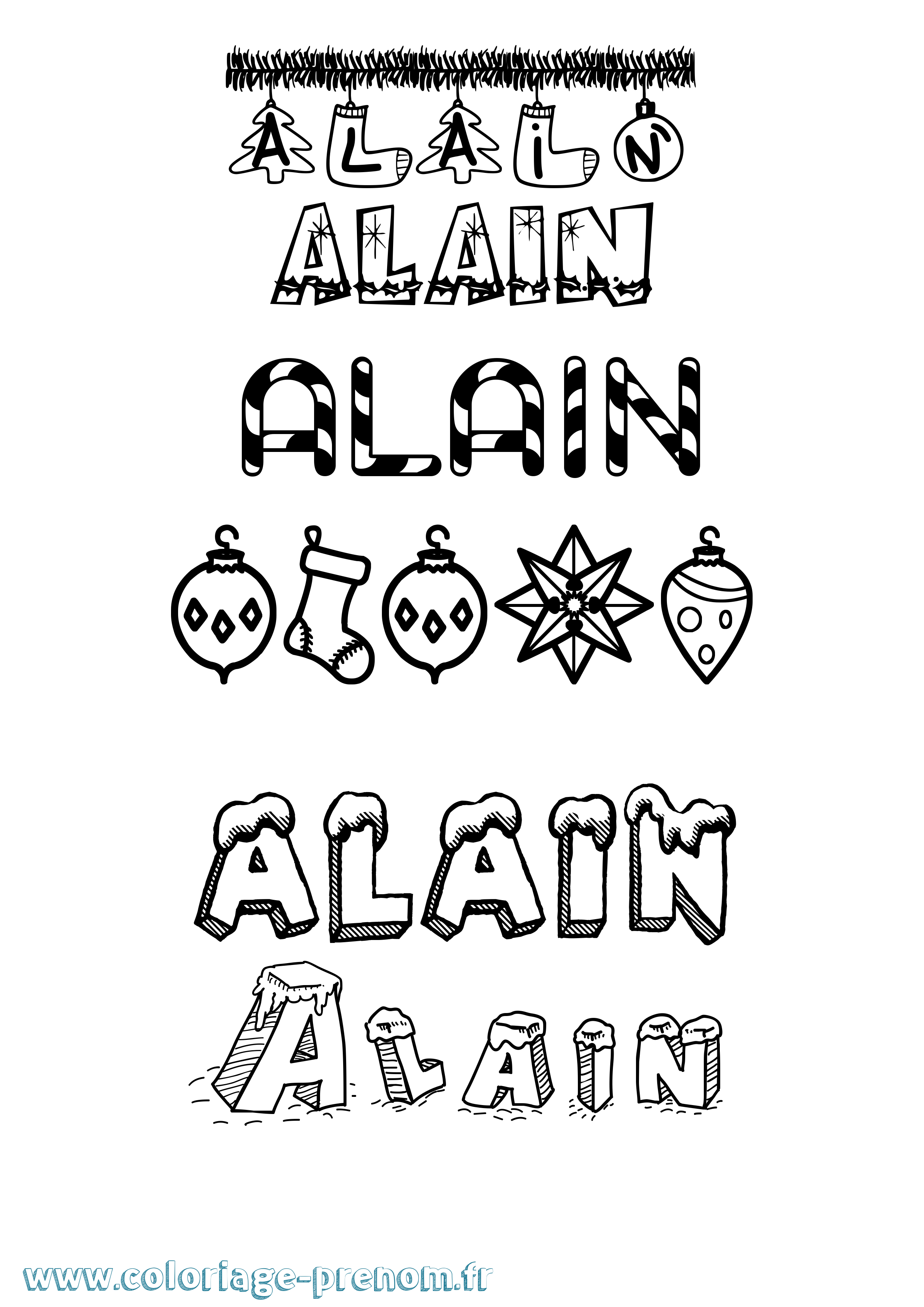Coloriage prénom Alain Noël