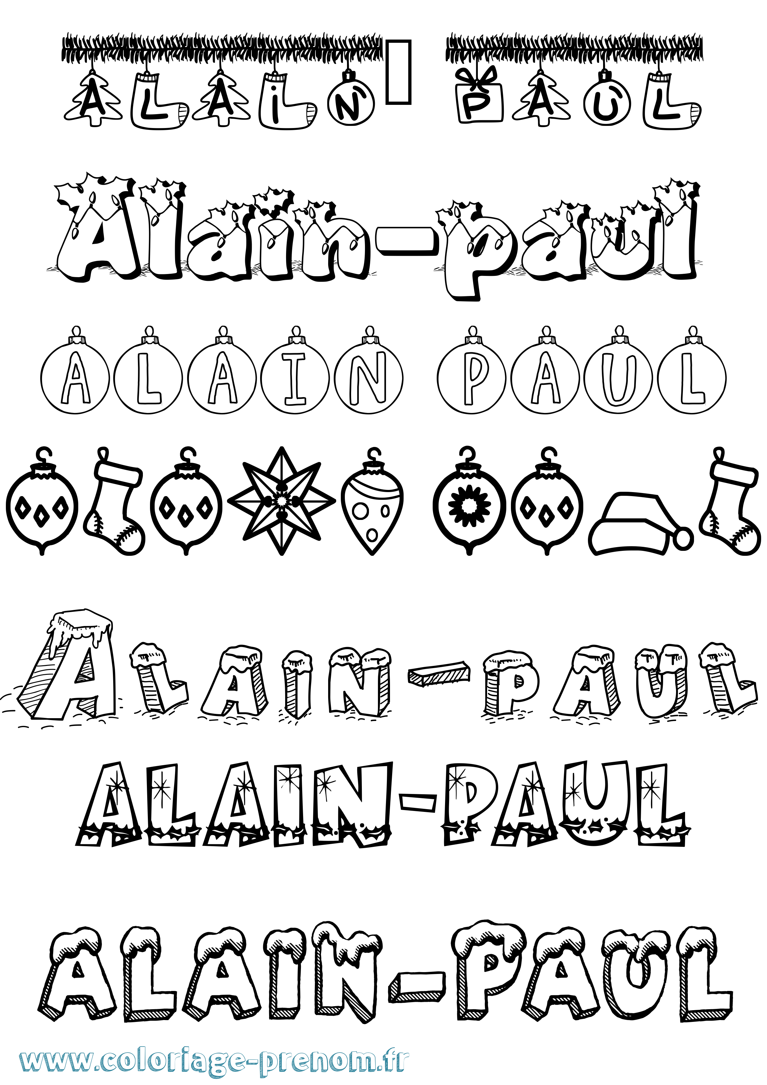 Coloriage Alain-Paul Noël Coloriage prénom Alain-Paul Noël