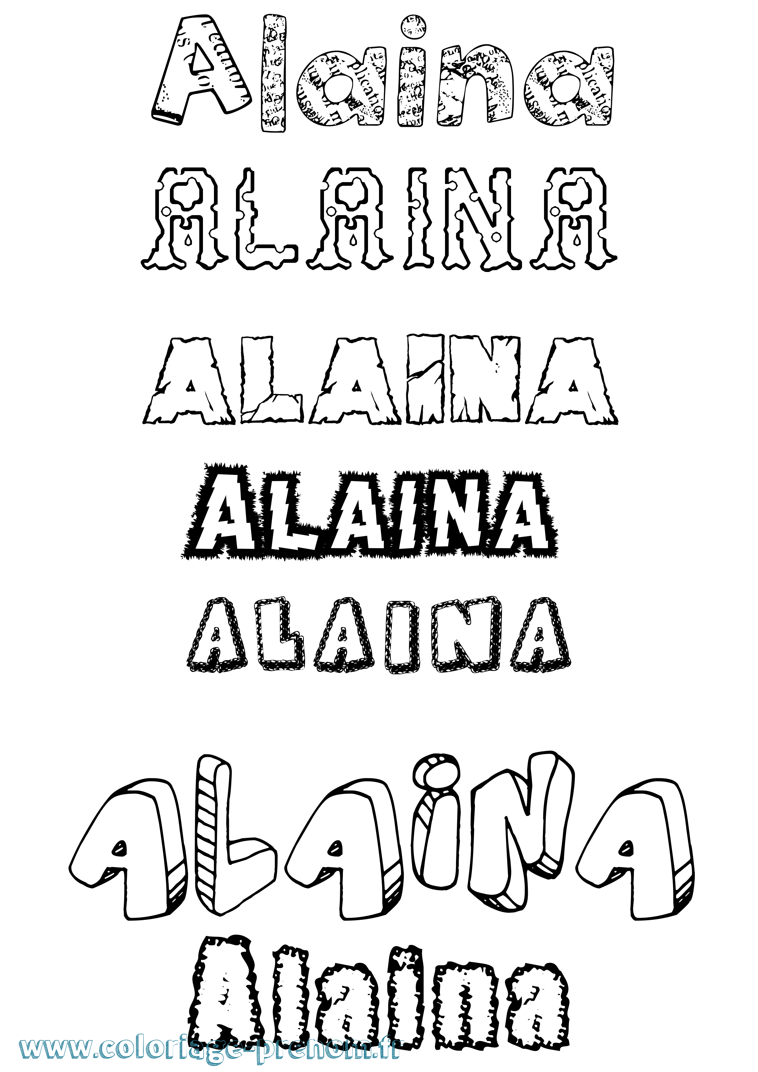 Coloriage prénom Alaina Destructuré