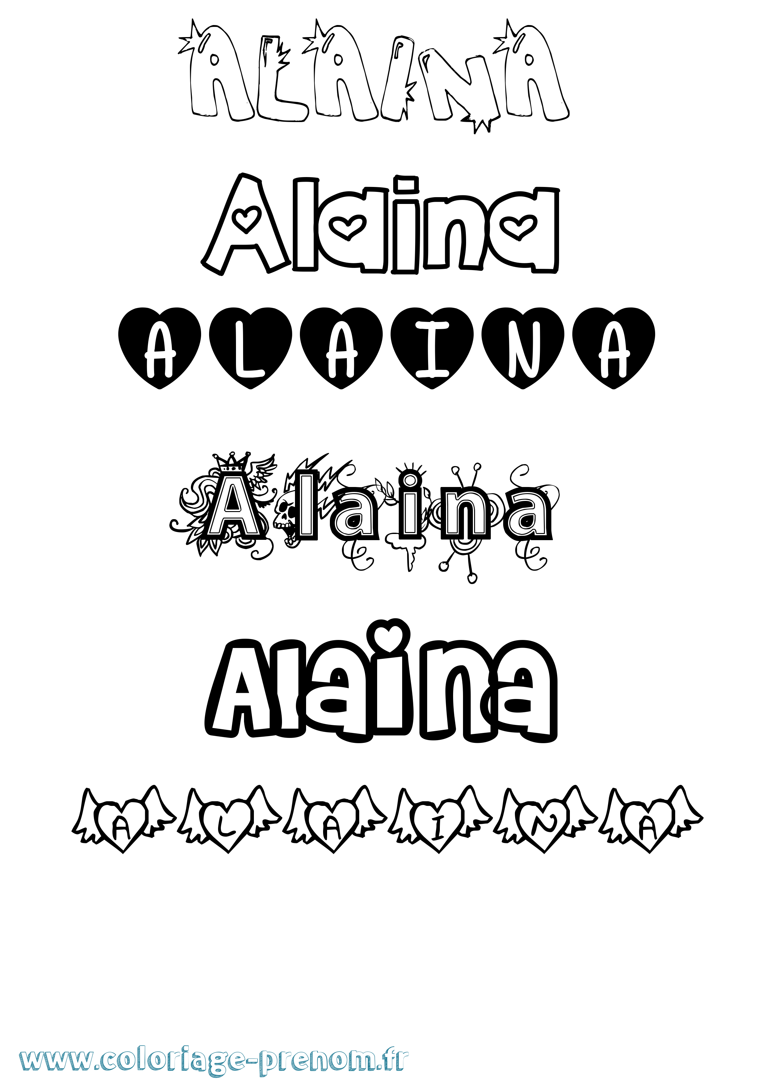 Coloriage prénom Alaina Girly