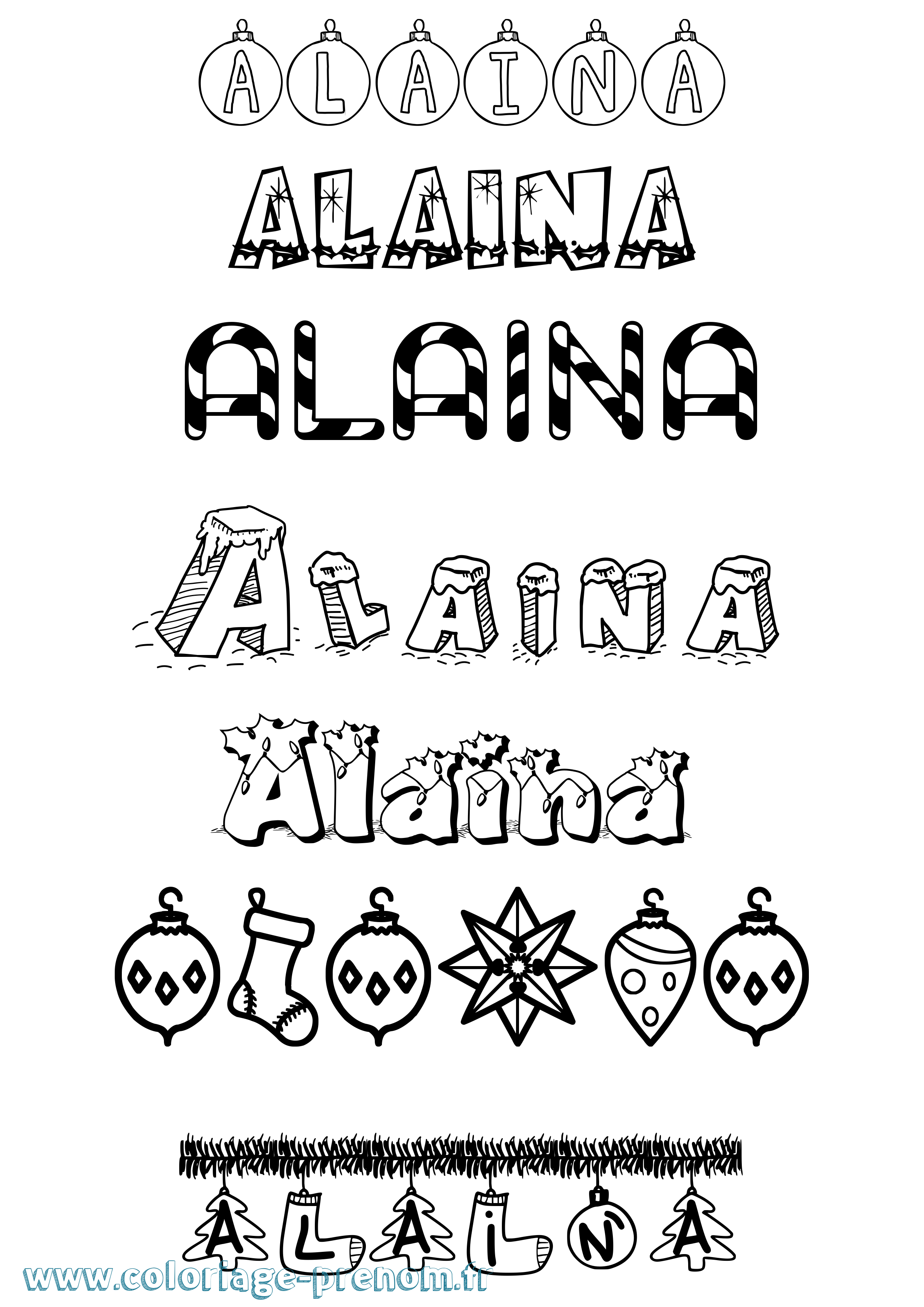 Coloriage prénom Alaina Noël