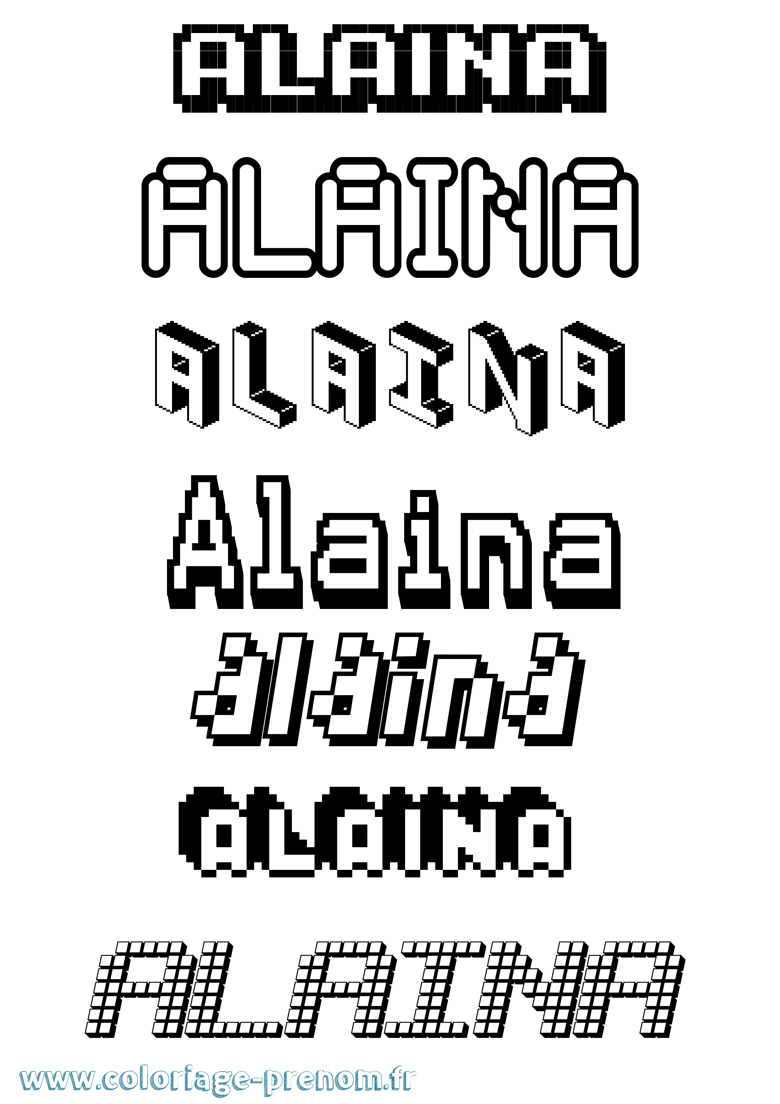 Coloriage prénom Alaina Pixel