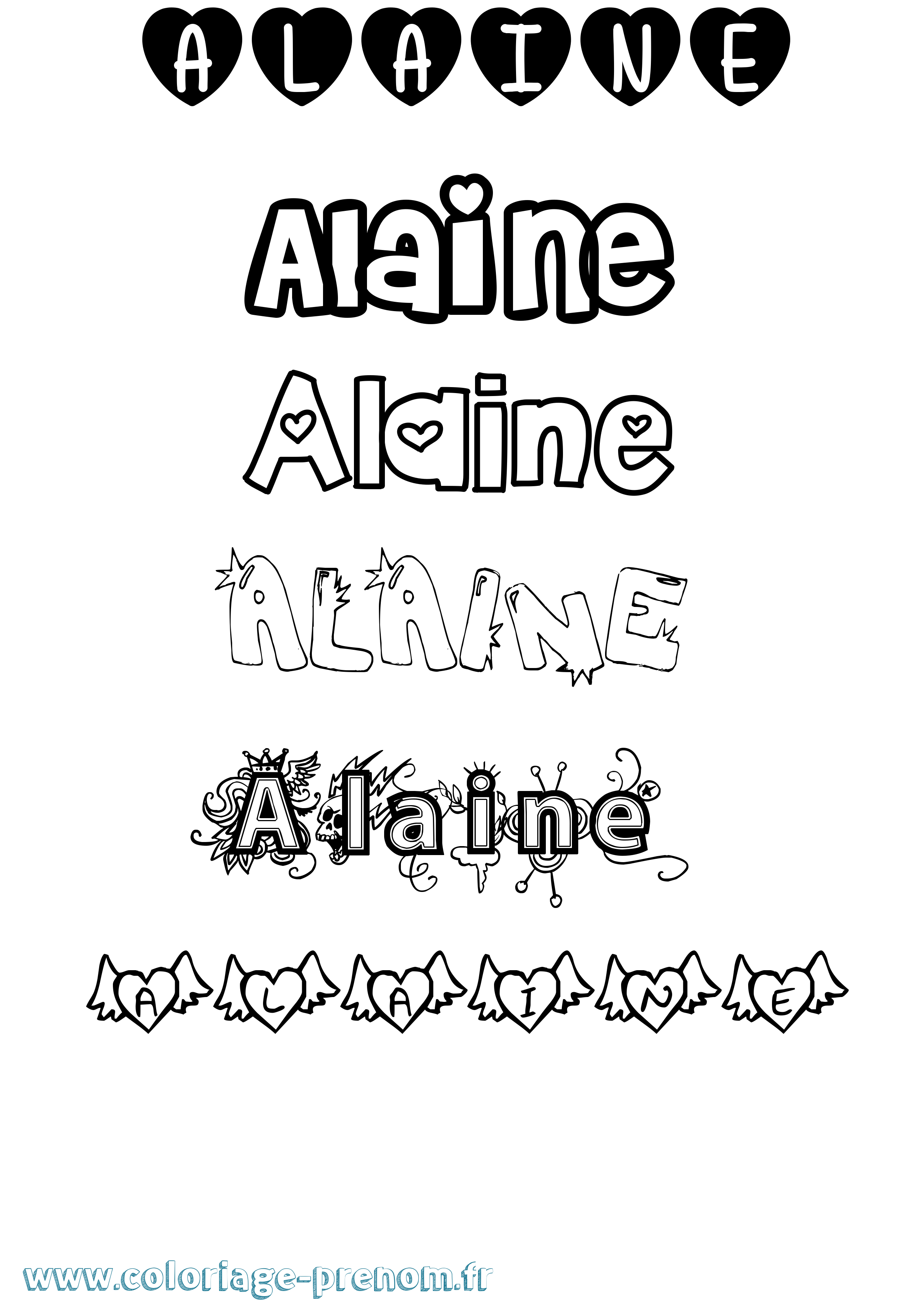 Coloriage prénom Alaine Girly