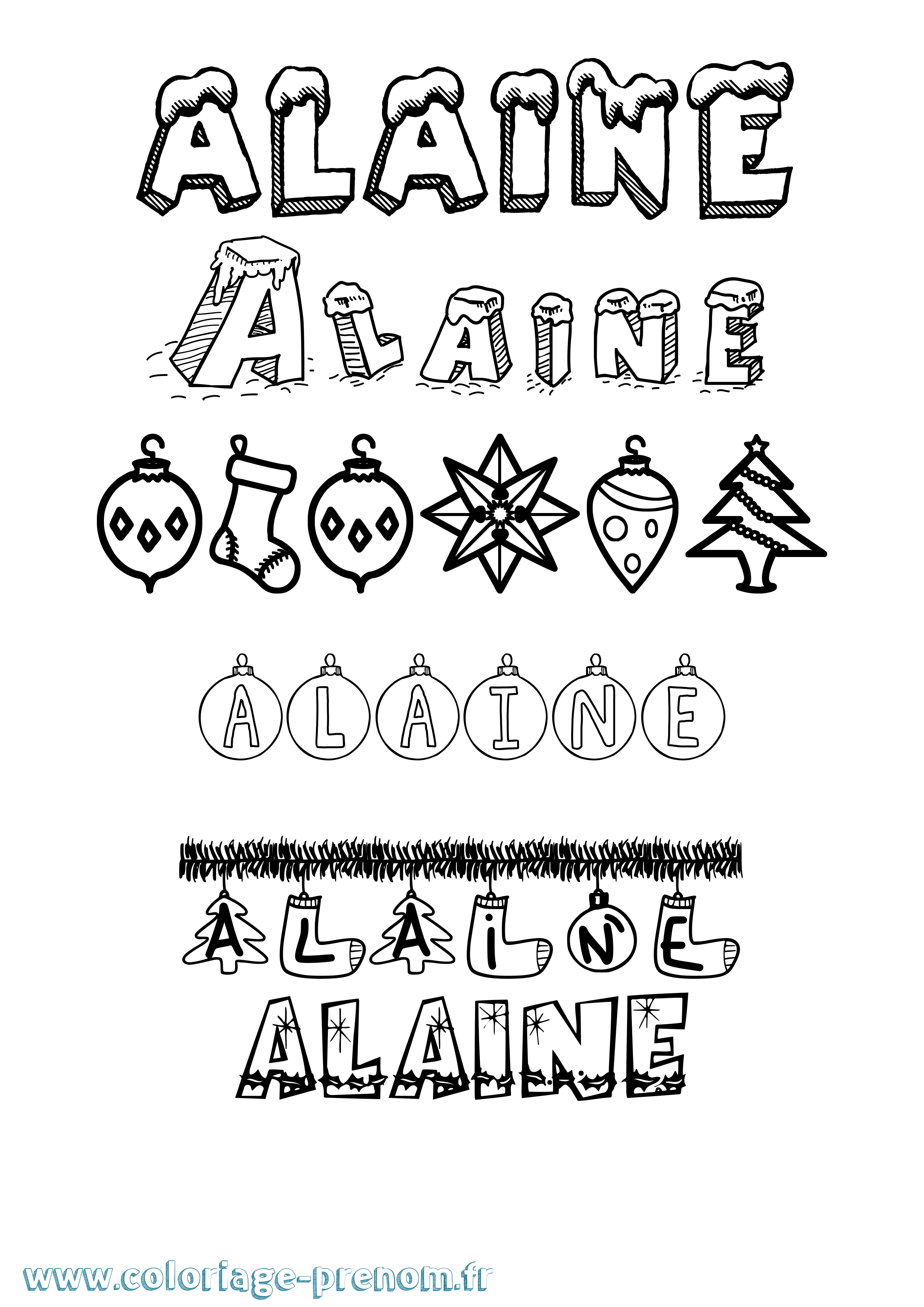 Coloriage prénom Alaine Noël
