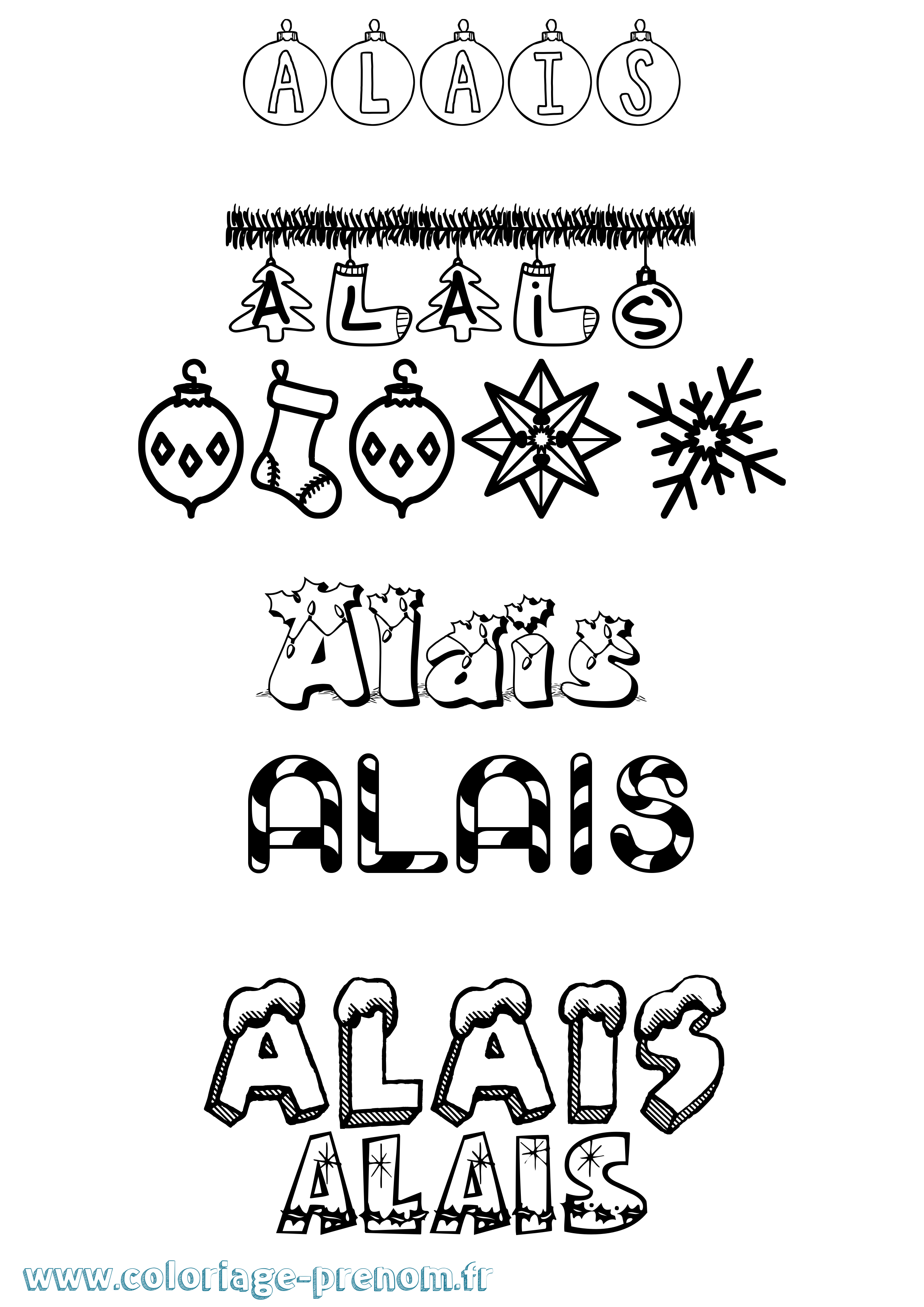 Coloriage prénom Alais Noël