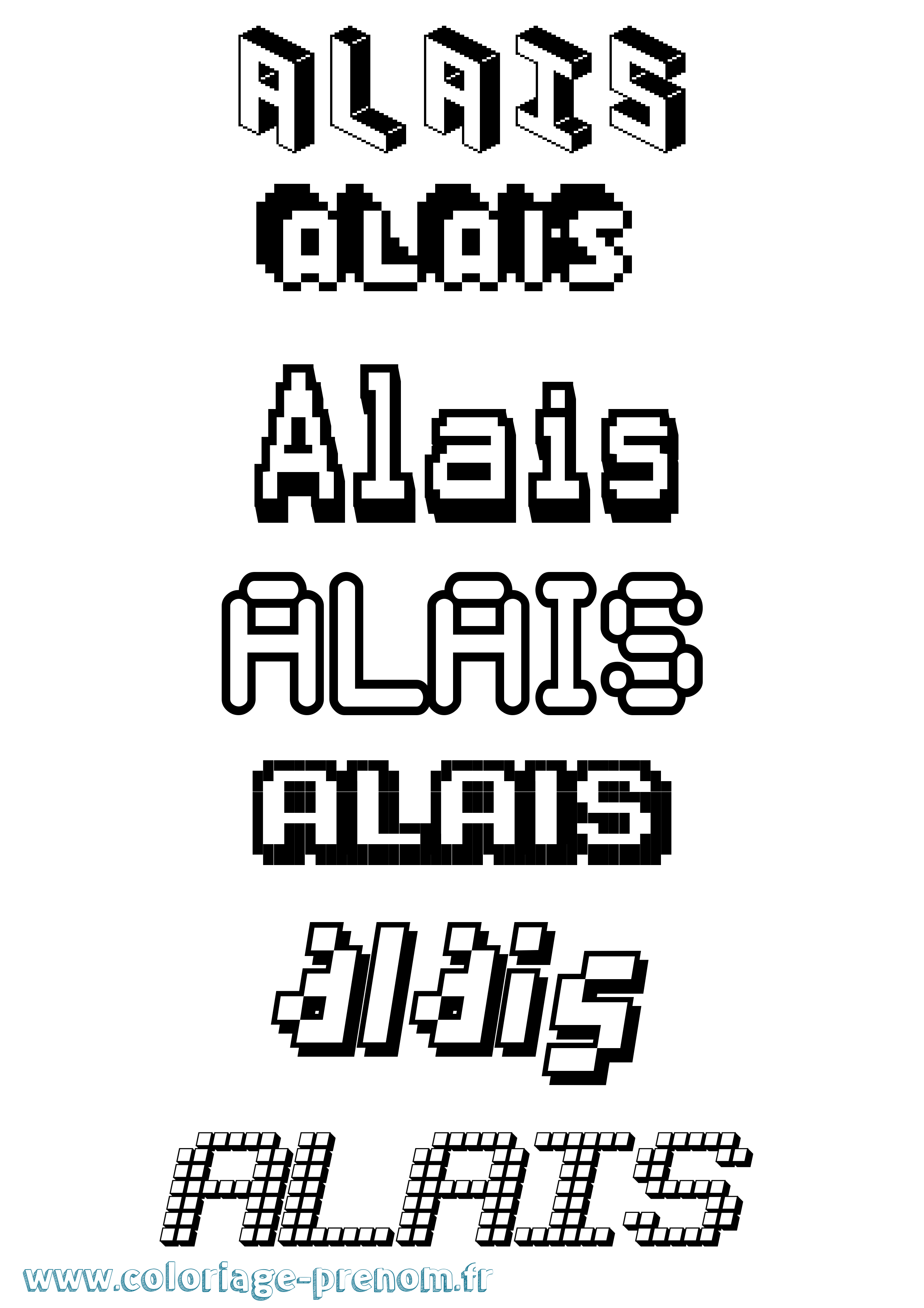 Coloriage prénom Alais Pixel