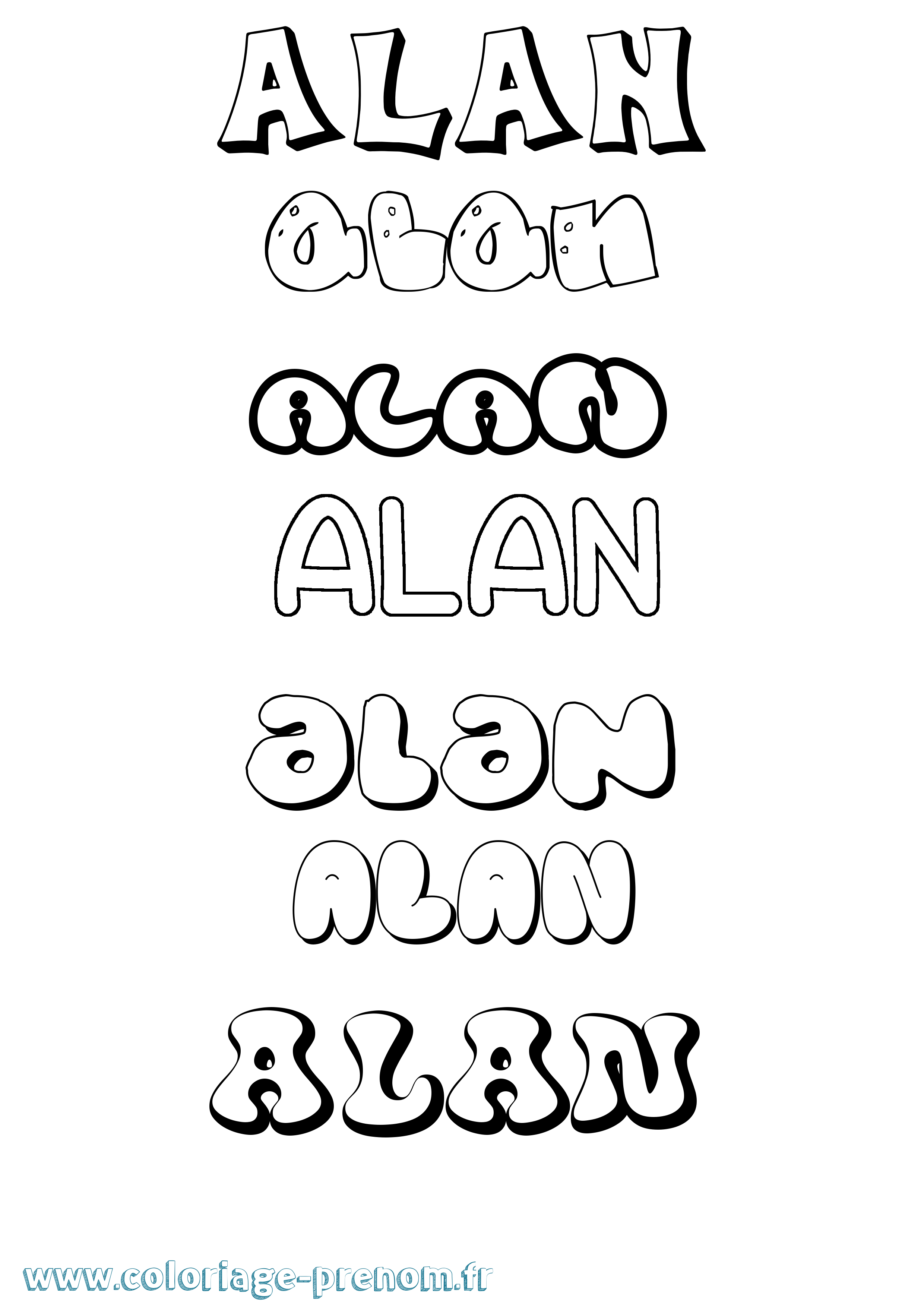 Coloriage prénom Alan Bubble