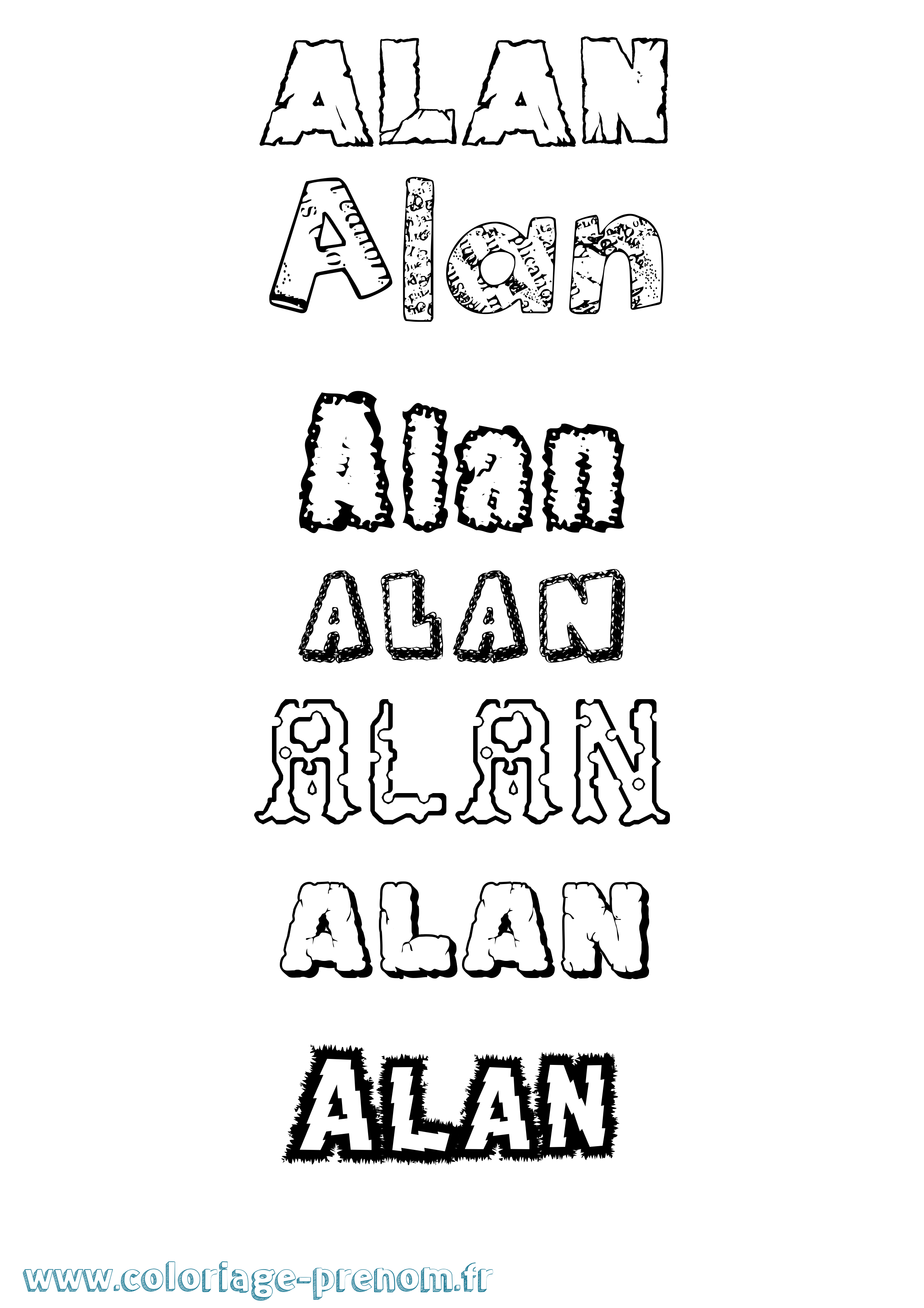 Coloriage prénom Alan Destructuré